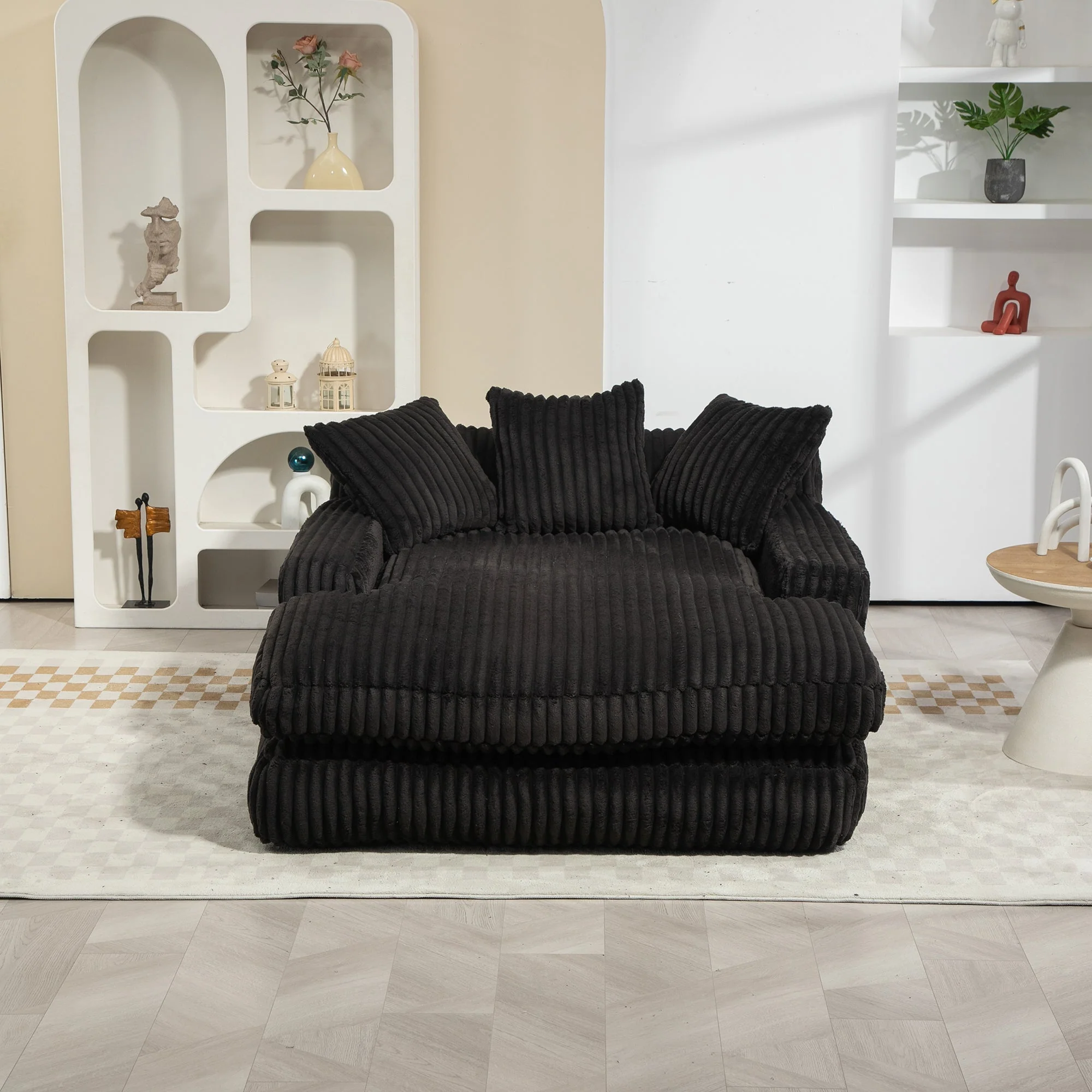 Sofa Bed, Cloud Couch with 3 Soft Pillows, Single Seat, Corduroy Black - Image 9