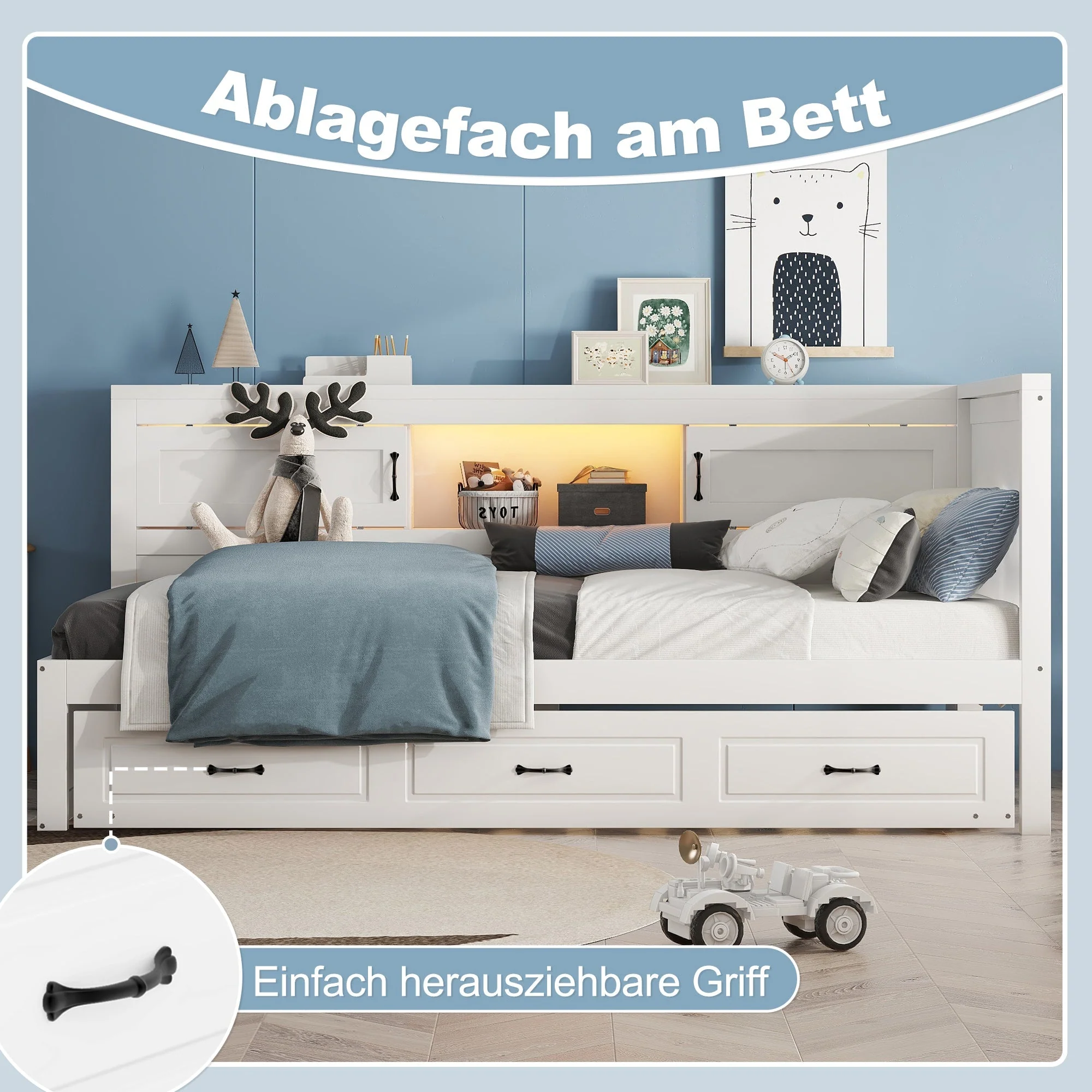 Sofa Bed Daybed with LED Lights, Pull-Out Bed and USB Charging, White - Image 2