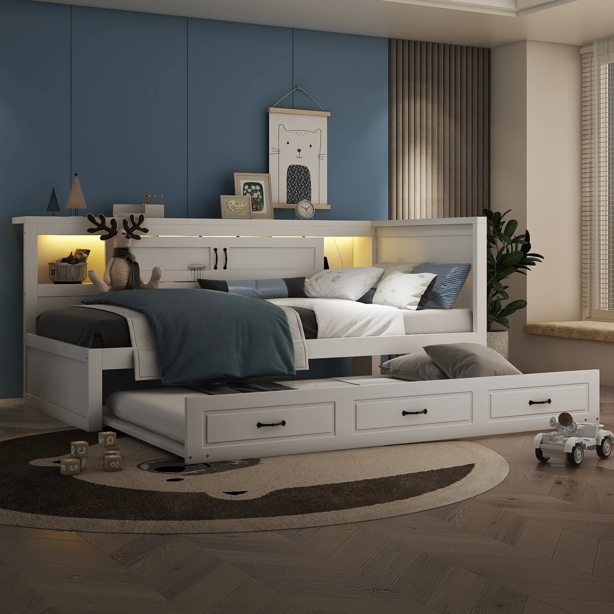 Sofa Bed Daybed with LED Lights, Pull-Out Bed and USB Charging, White - Image 4