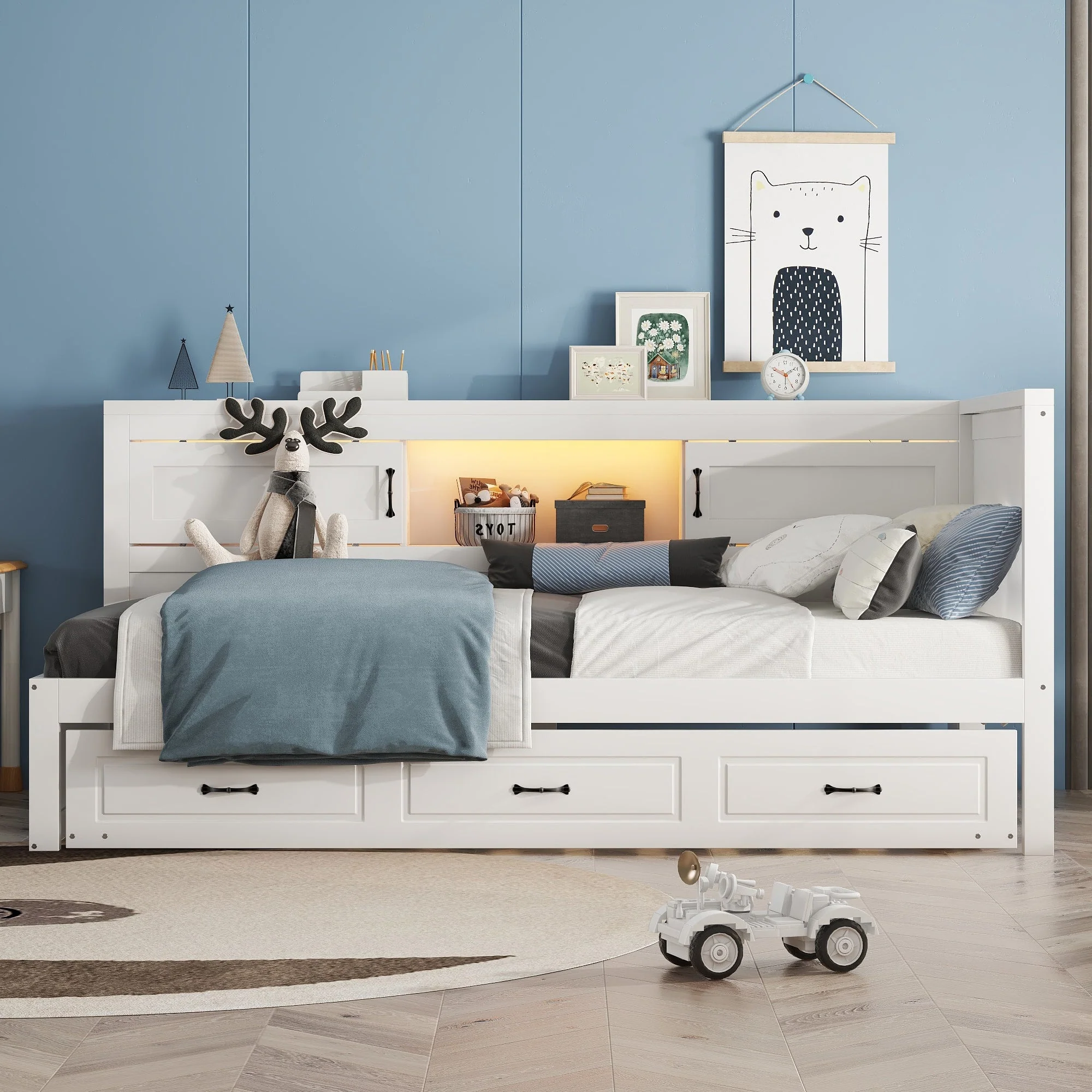 Sofa Bed Daybed with LED Lights, Pull-Out Bed and USB Charging, White - Image 5
