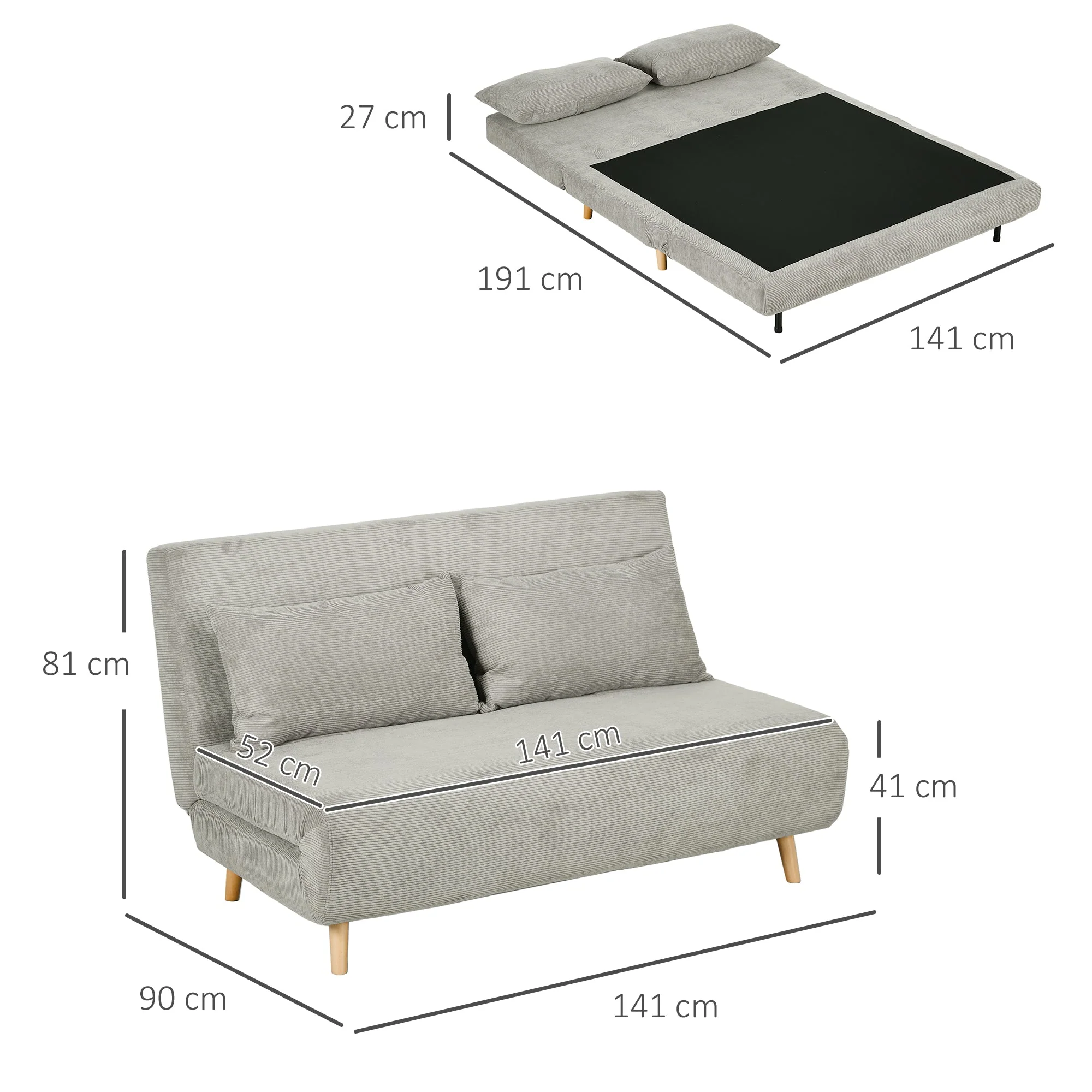 Sofa Bed Fold-Down Adjustable Backrest Velvet Grey - Image 3