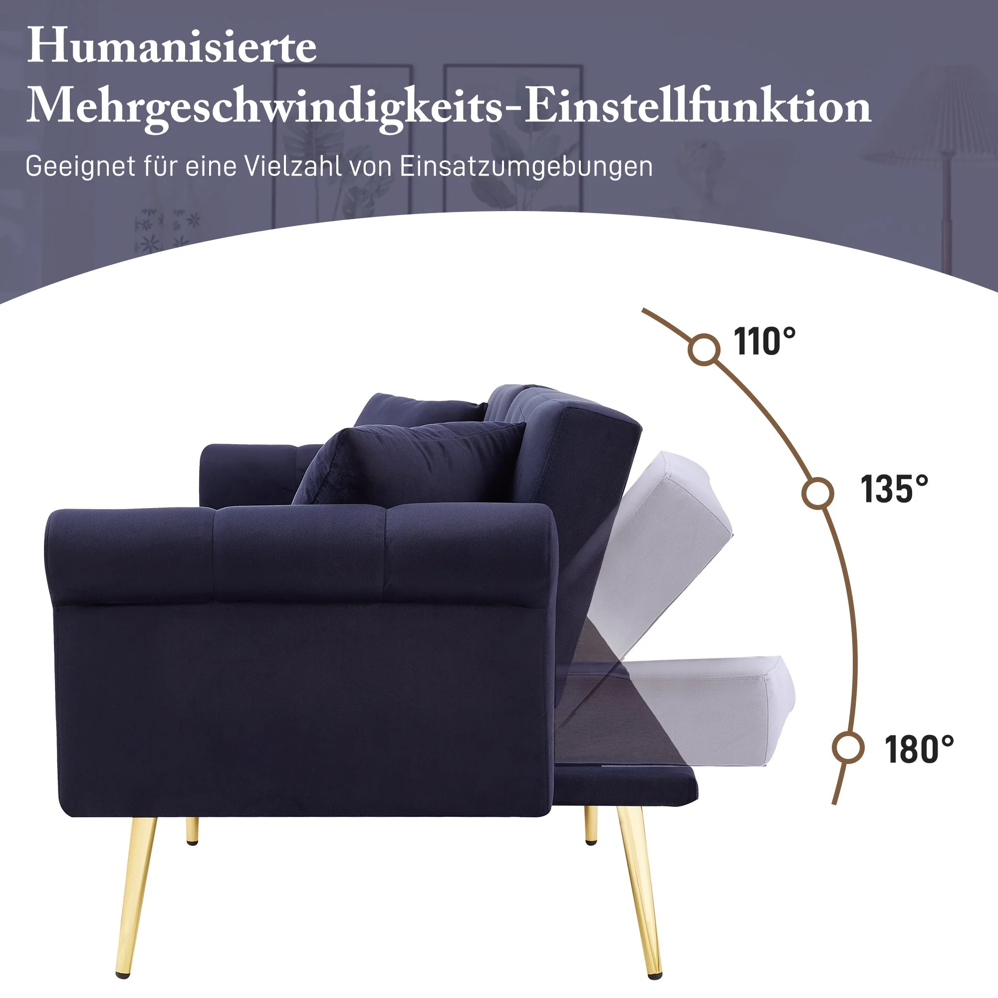 Sofa Bed, Modern 2-Seater, 3-Level Adjustable Backrest, Velvet - Image 5