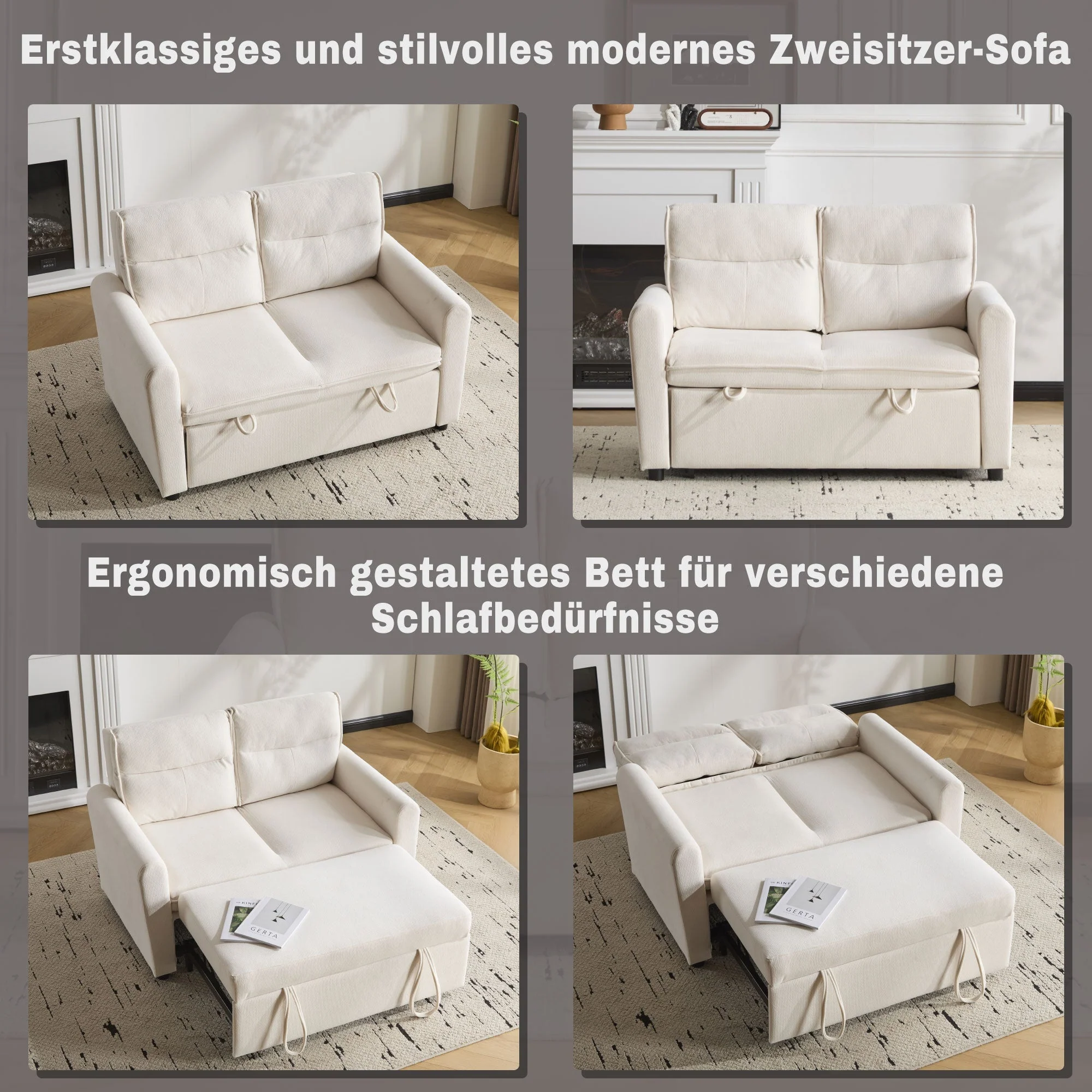 Sofa Bed, Modern 2-Seater Foldable with Pull-Out & Adjustable Backrest - Image 5