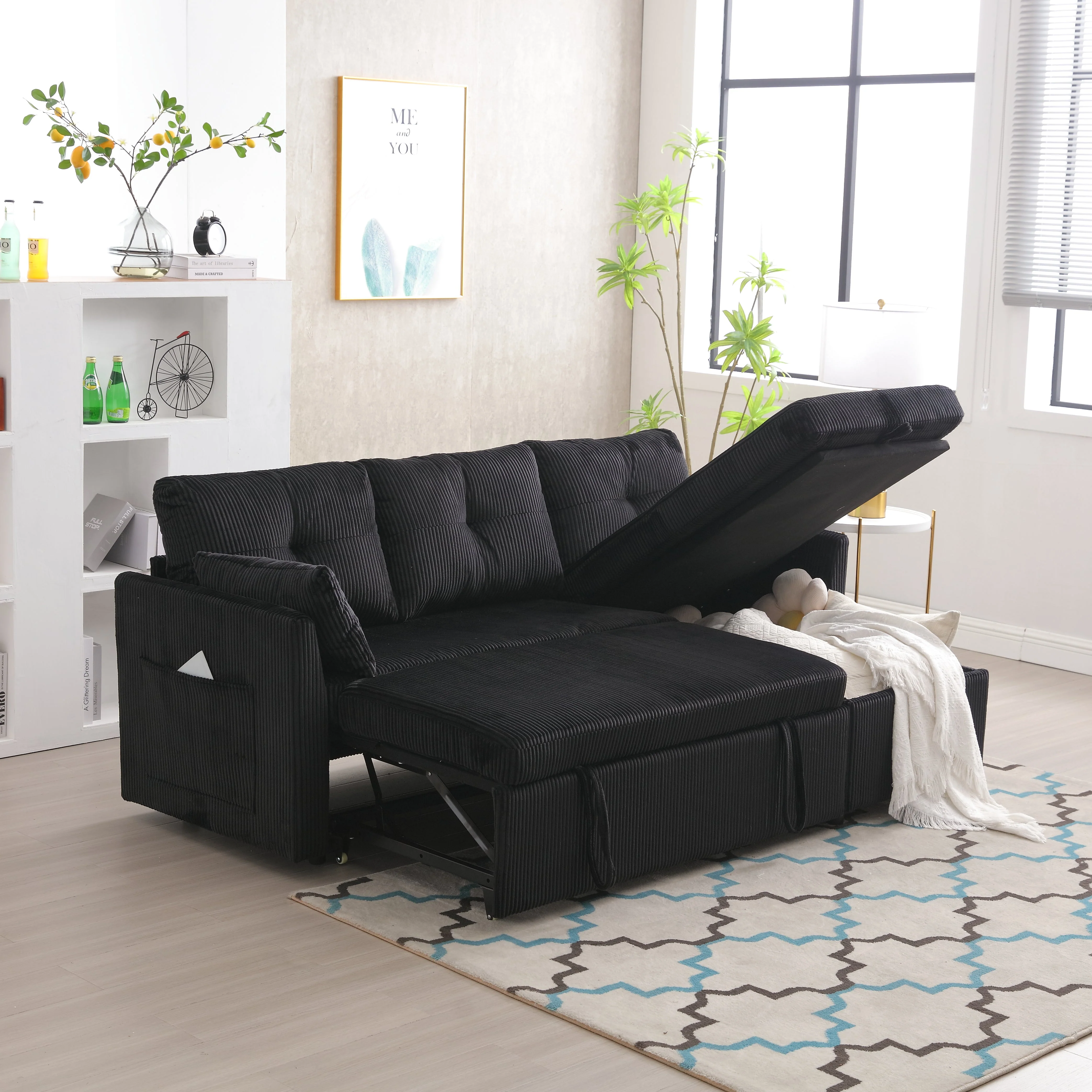 Sofa Bed, Multi-functional with Storage & Pull-Out Bed, L-Shaped Sectional - Image 5