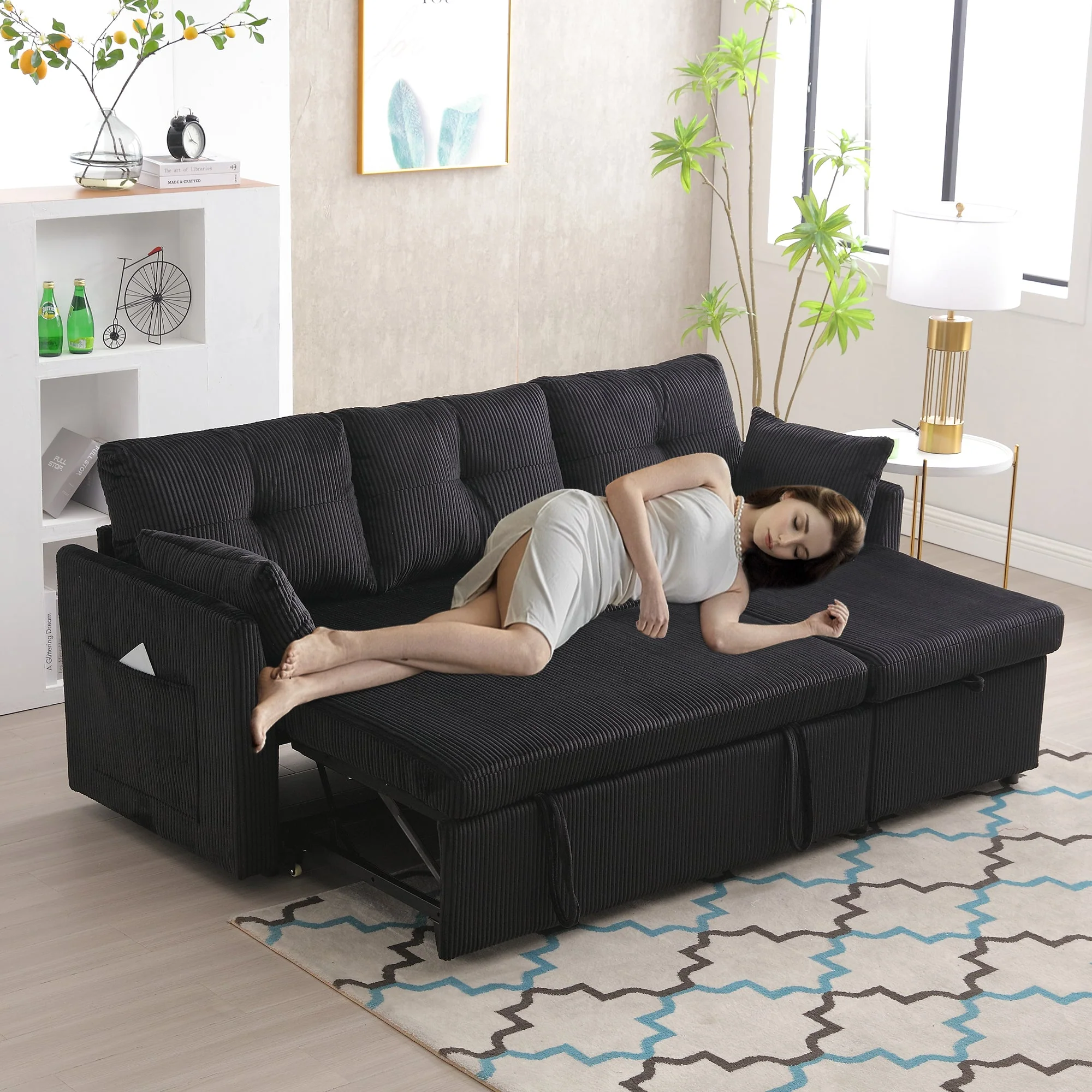 Sofa Bed, Multi-functional with Storage & Pull-Out Bed, L-Shaped Sectional - Image 6