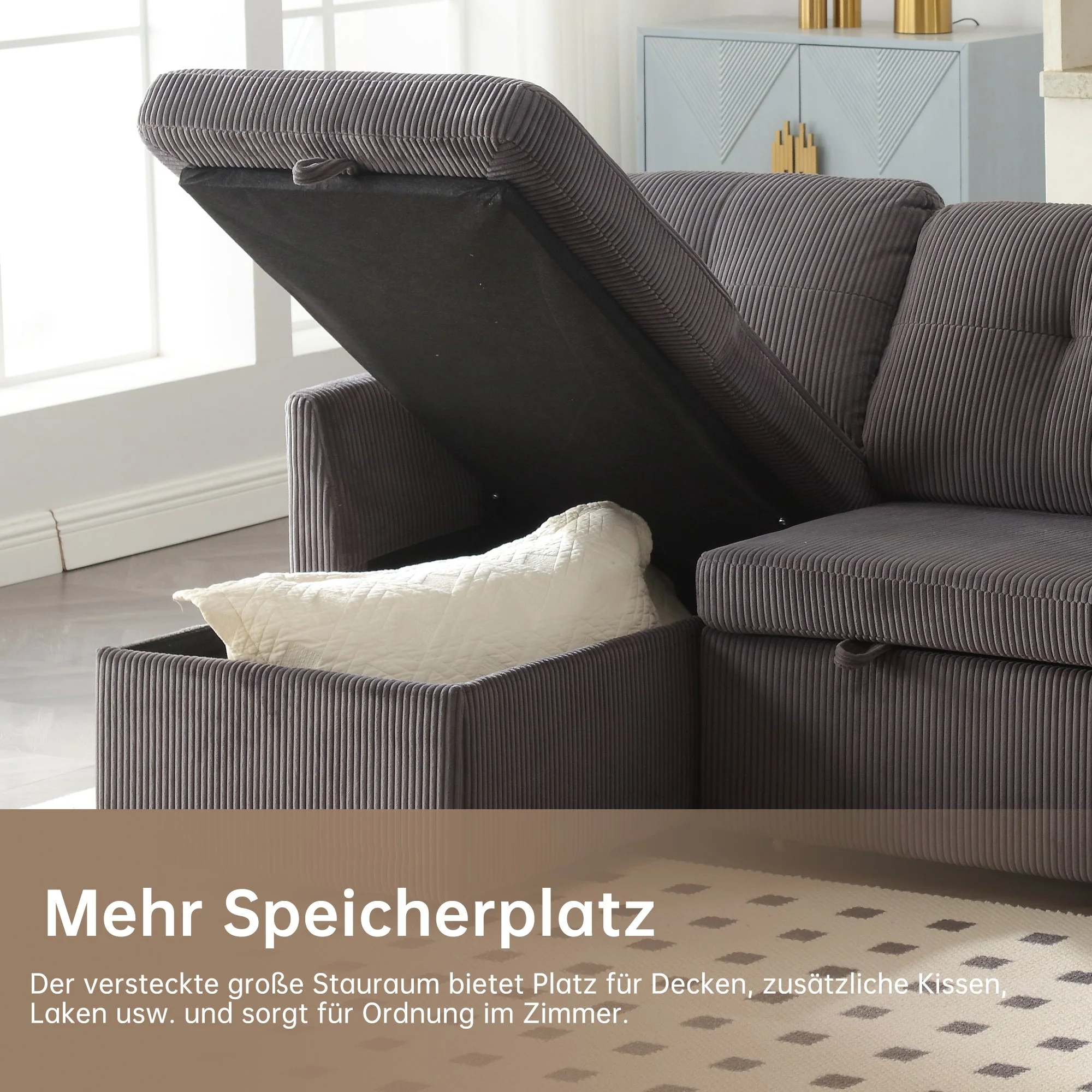 Sofa Bed, Multi-functional with Storage & Pull-Out, Chaise Lounge Interchangeable, L-Shaped Modular - Image 5