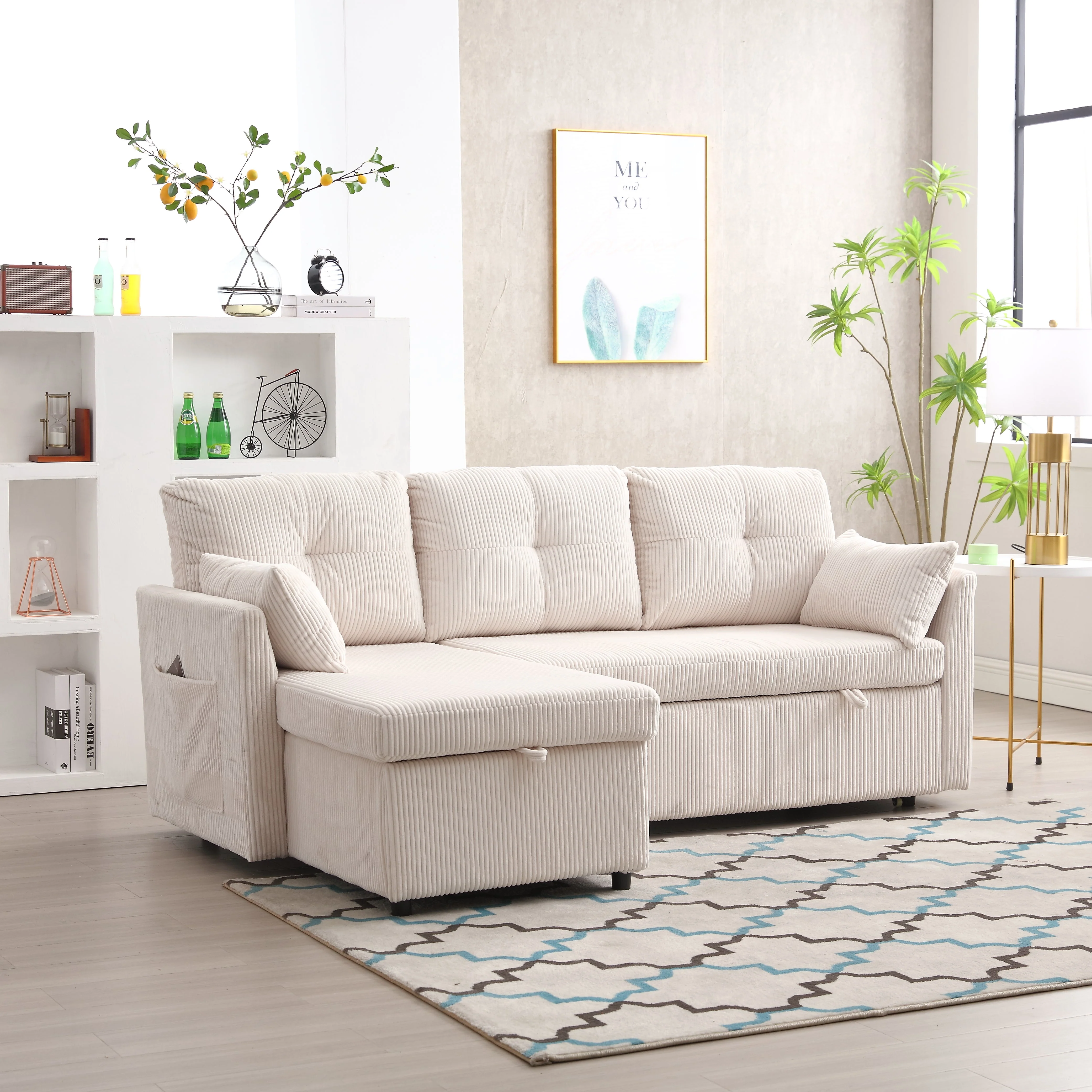 Sofa Bed, Multi-functional with Storage & Pull-out, Chaise Lounge Interchangeable, Modular L-Shaped Sectional - Image 10