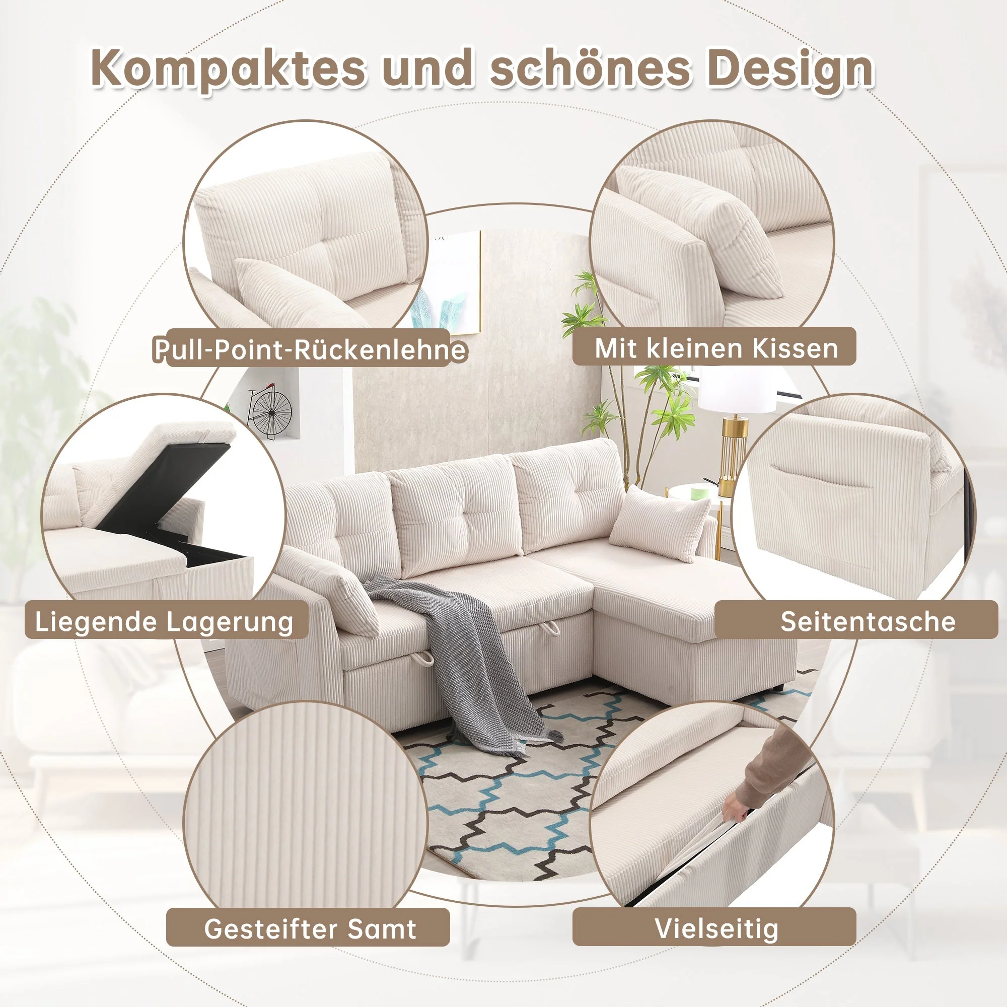 Sofa Bed, Multi-functional with Storage & Pull-out, Chaise Lounge Interchangeable, Modular L-Shaped Sectional - Image 3
