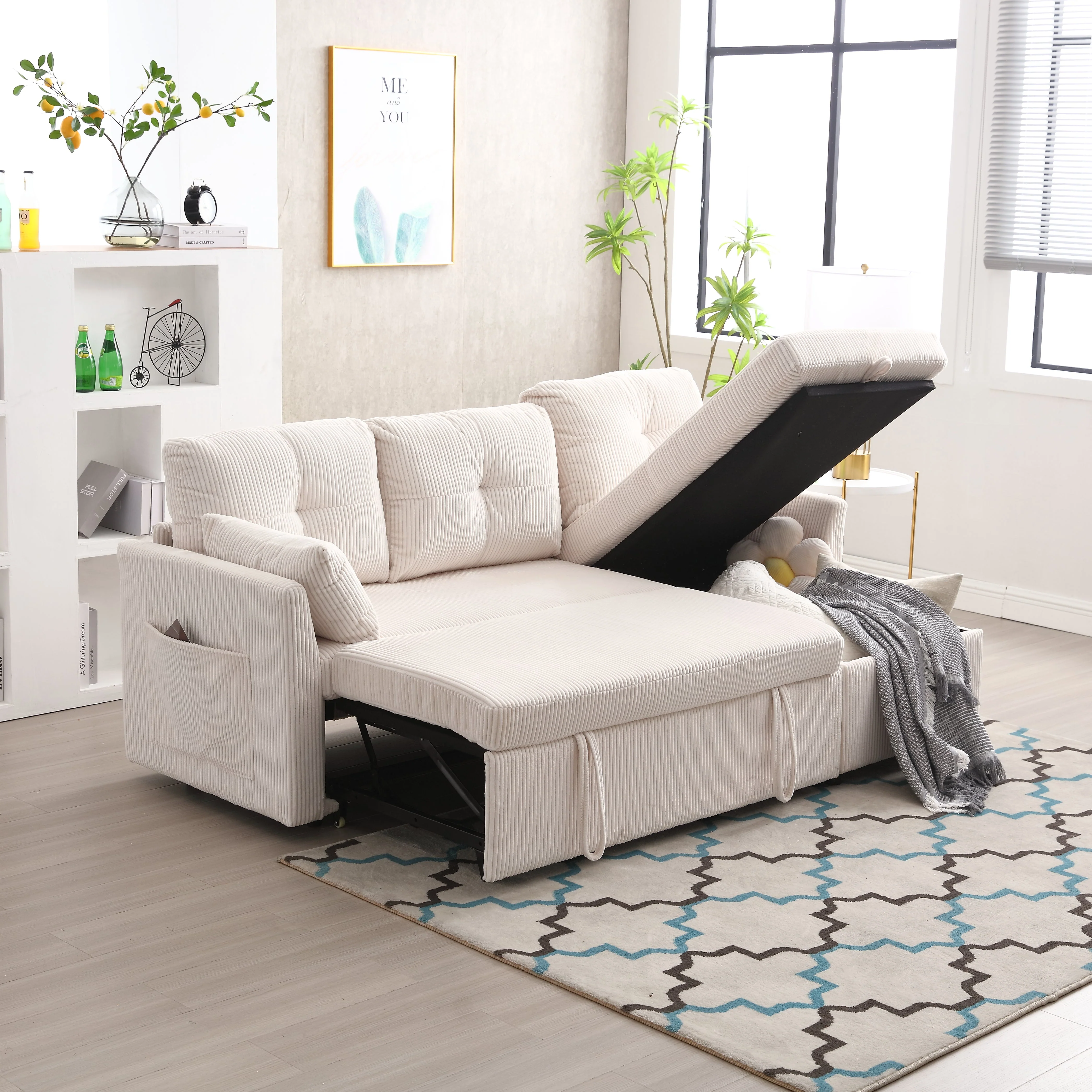 Sofa Bed, Multi-functional with Storage & Pull-out, Chaise Lounge Interchangeable, Modular L-Shaped Sectional - Image 5