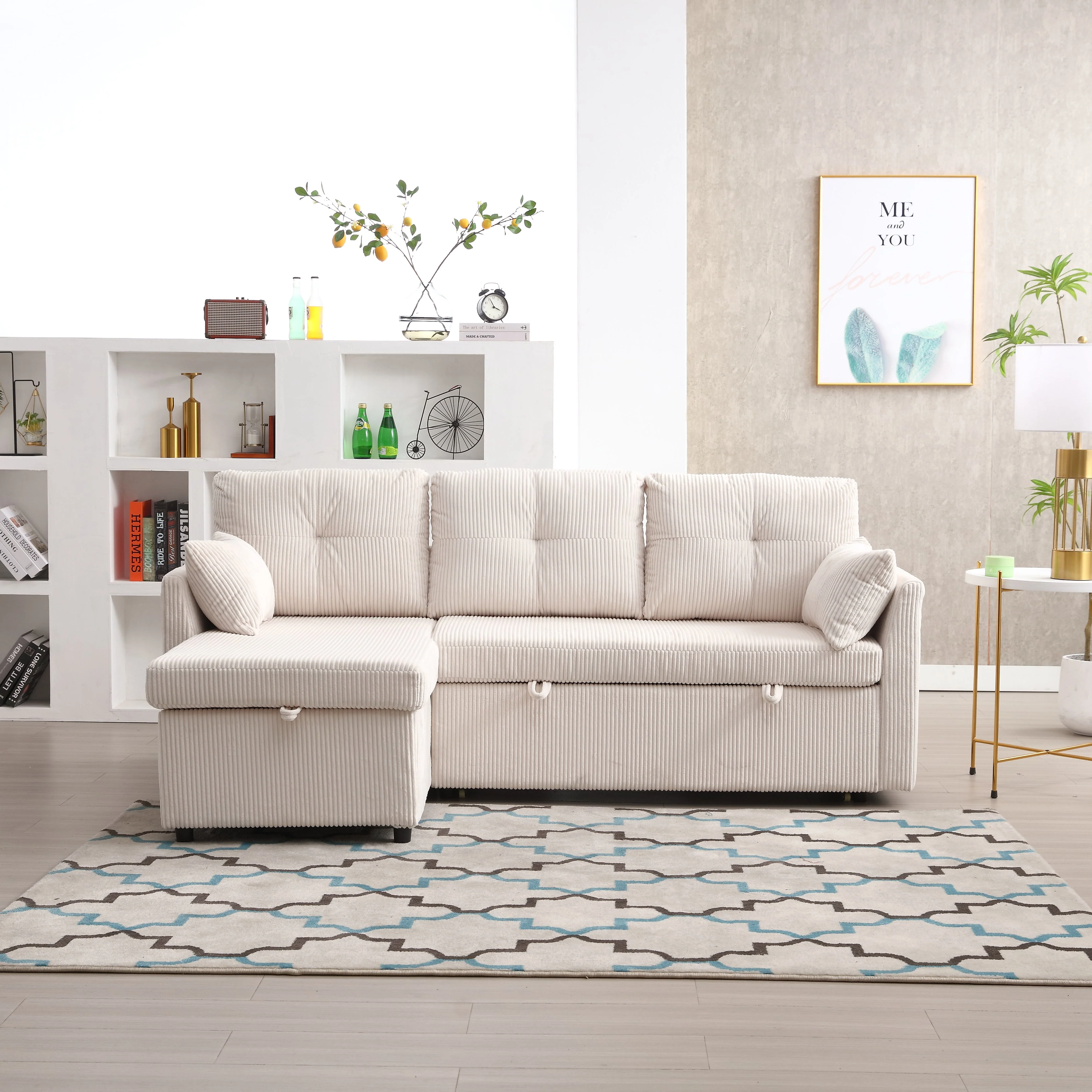 Sofa Bed, Multi-functional with Storage & Pull-out, Chaise Lounge Interchangeable, Modular L-Shaped Sectional - Image 8