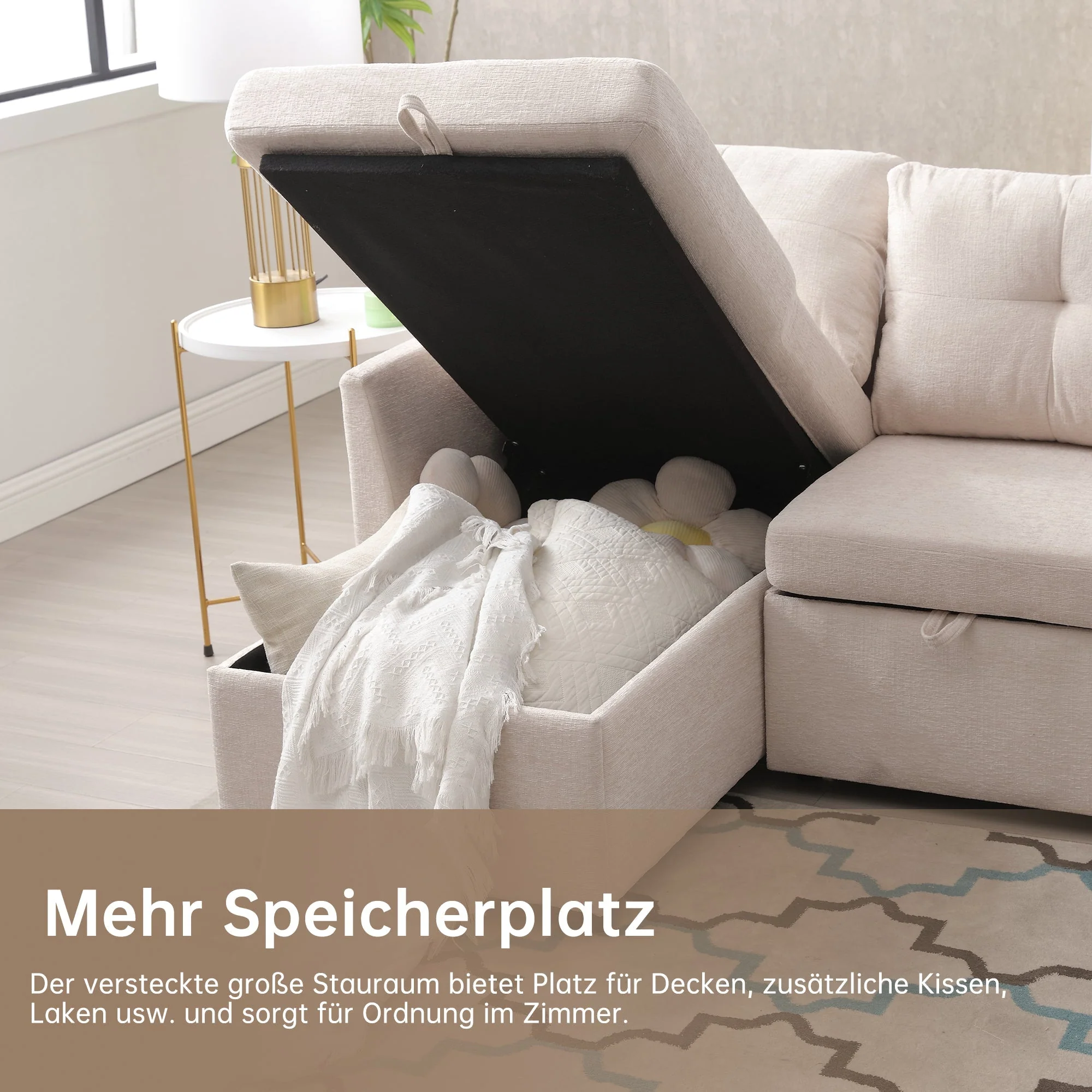 Sofa Bed, Multi-functional with Storage & Pull-out, Chaise Lounge Interchangeable, Modular L-Shaped Sectional - Image 9