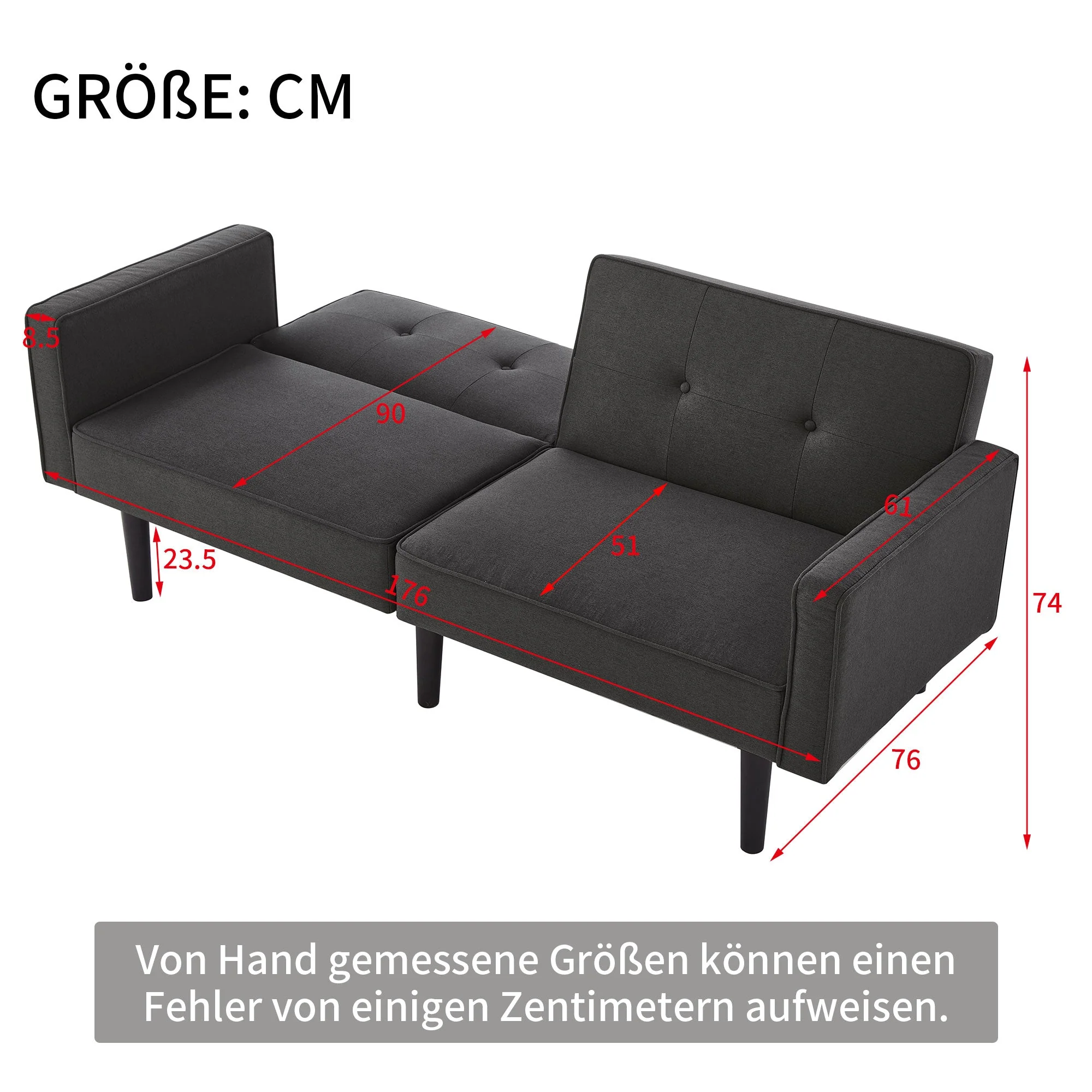 Sofa Bed, Multifunctional 2-in-1, Adjustable Backrests, Cotton Linen Fabric - Image 4