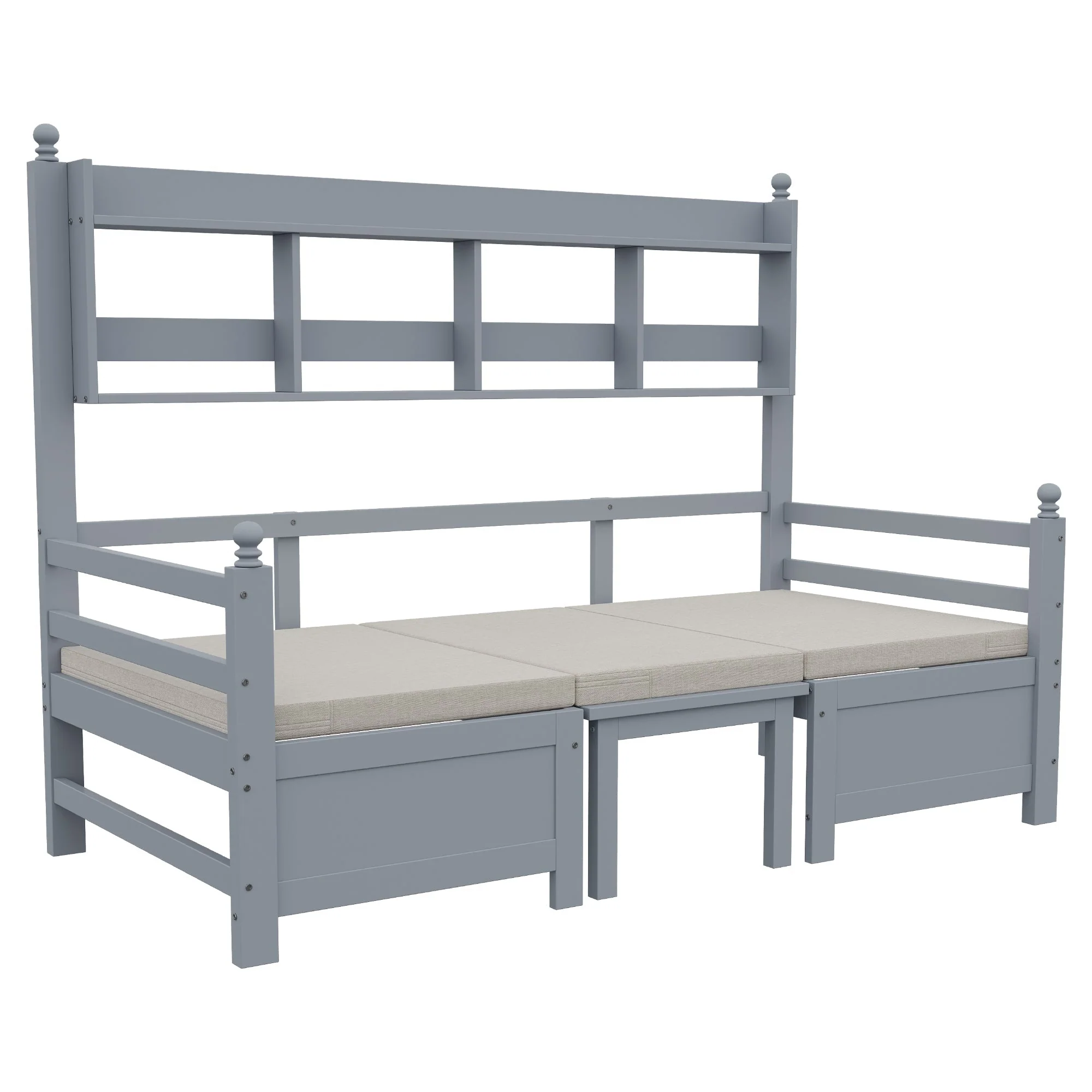 Sofa Bed, Multifunctional 2-in-1 Bed & Desk with Bookshelf, Solid Wood Gray - Image 10
