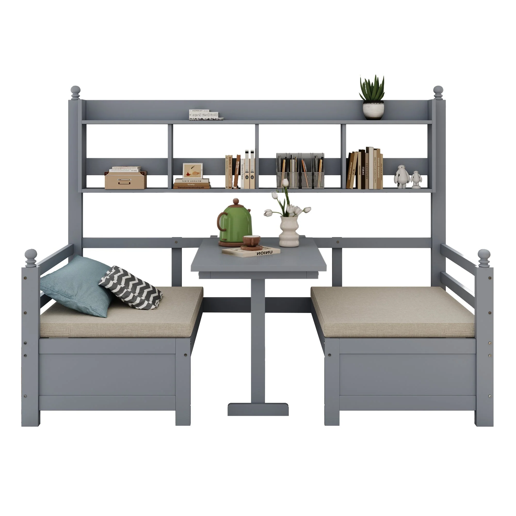 Sofa Bed, Multifunctional 2-in-1 Bed & Desk with Bookshelf, Solid Wood Gray - Image 8