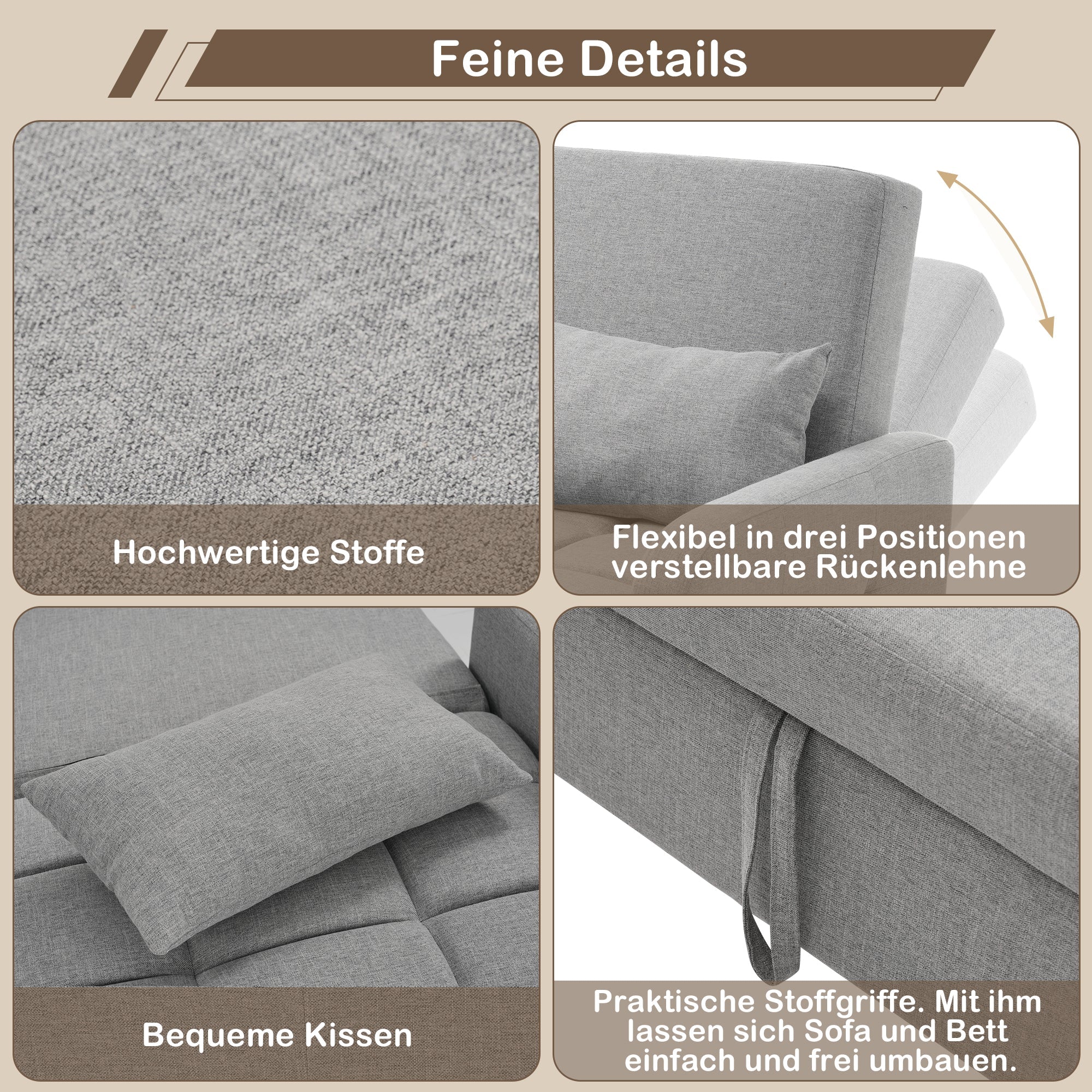 Sofa Bed, Multifunctional Folding Adjustable Backrest 180x127cm - Image 5