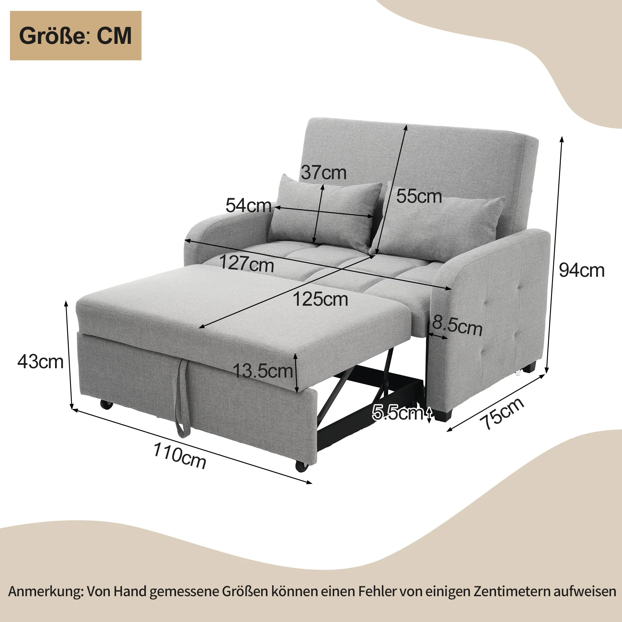 Sofa Bed, Multifunctional Folding Adjustable Backrest 180x127cm - Image 7