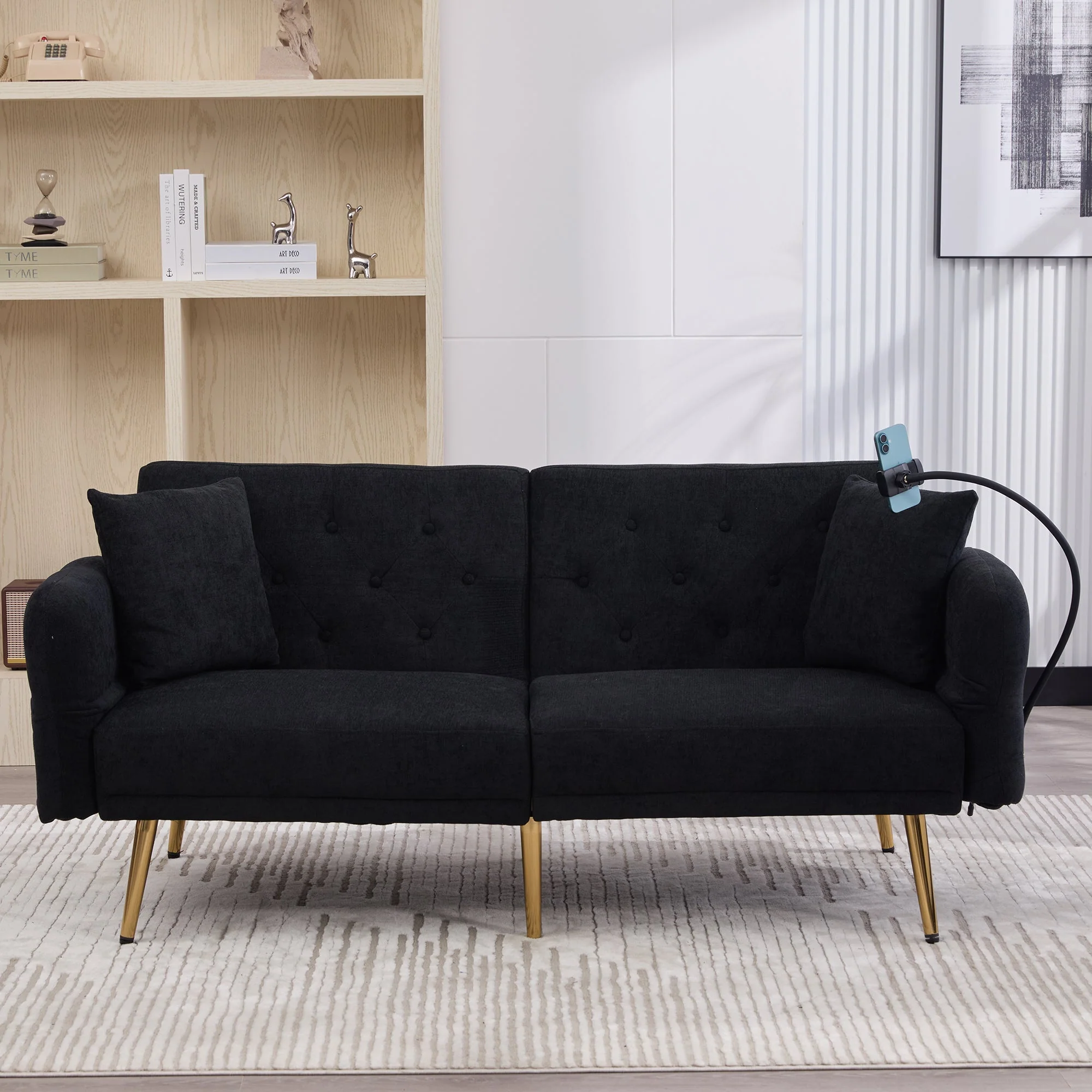 Sofa Bed, Multifunctional with USB & Holder, Metal Legs - Image 10