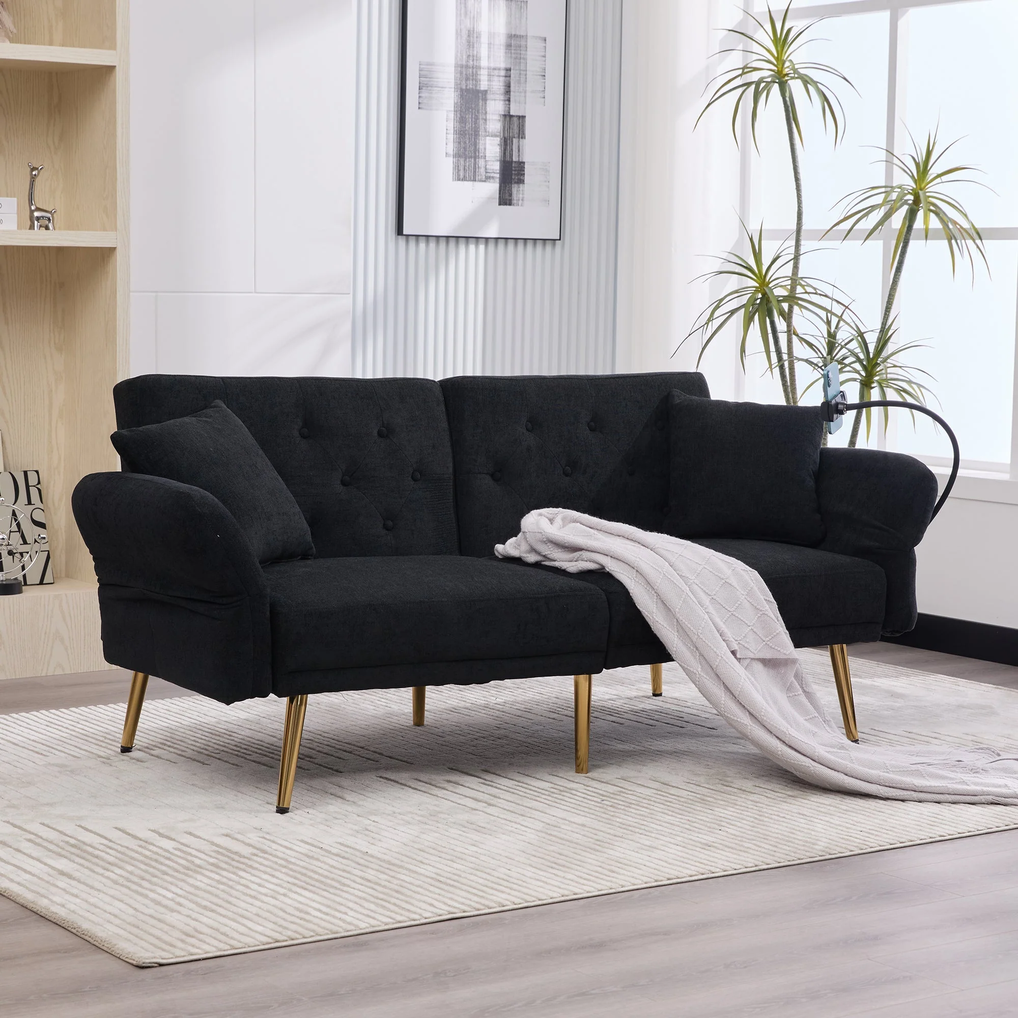 Sofa Bed, Multifunctional with USB & Holder, Metal Legs - Image 8