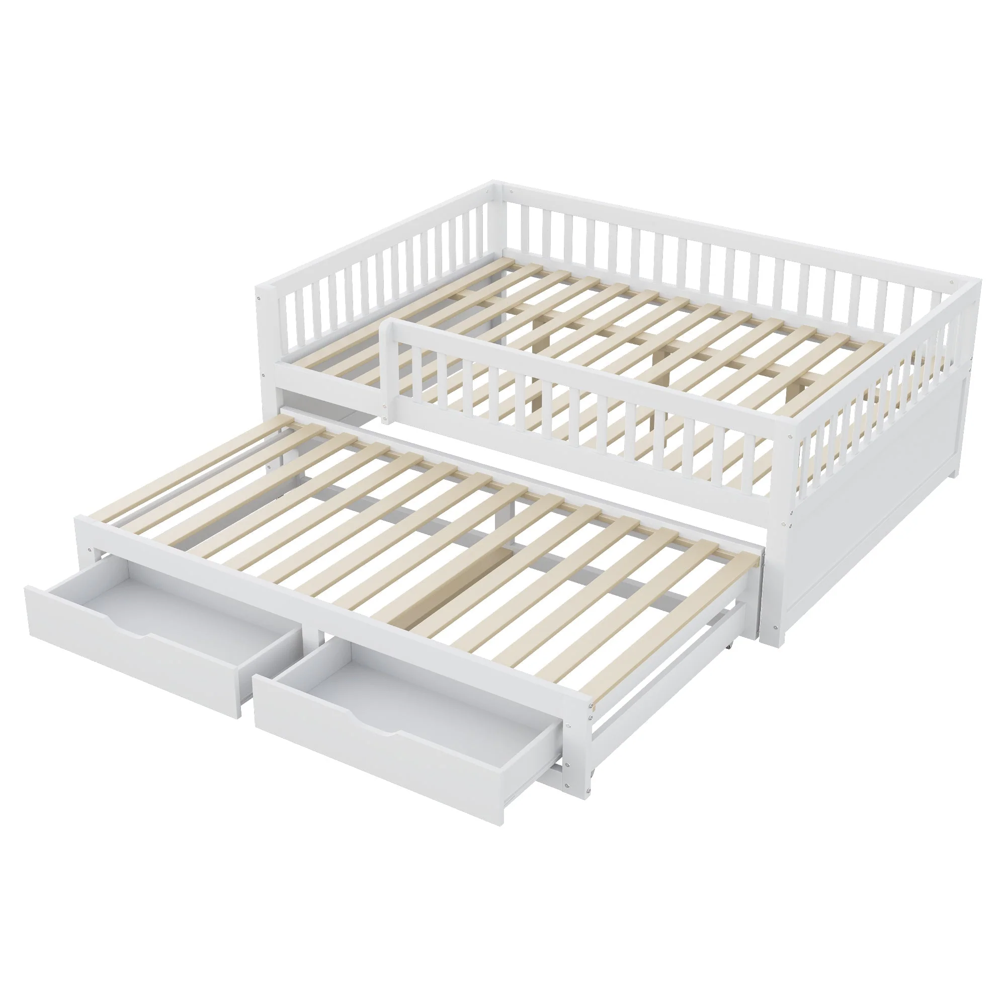 Sofa Bed, Pull-Out with Safety Gate & 2 Drawers, Solid Wood, White - Image 9