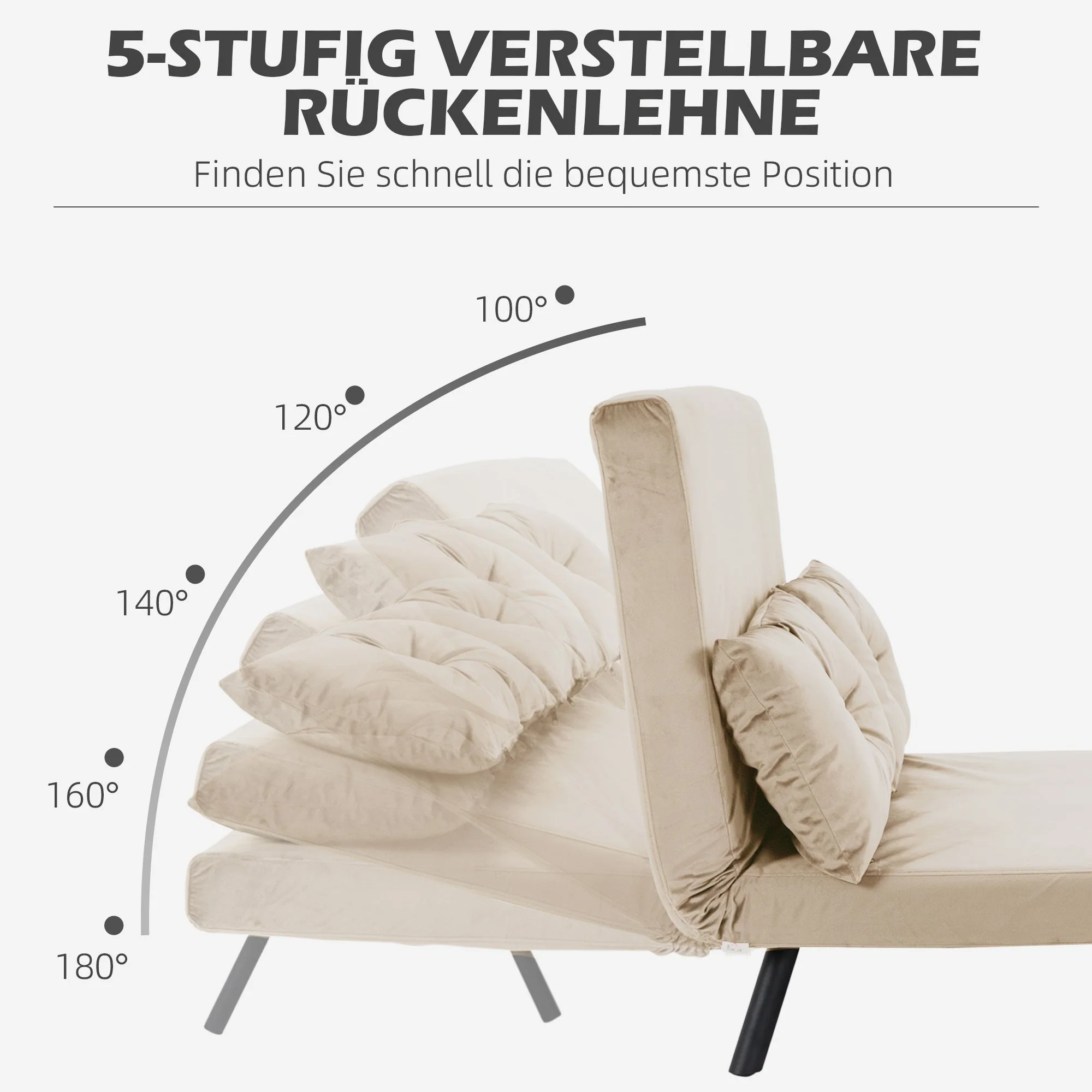 Sofa Bed, Recliner Chair Folding Upholstered, Beige - Image 5