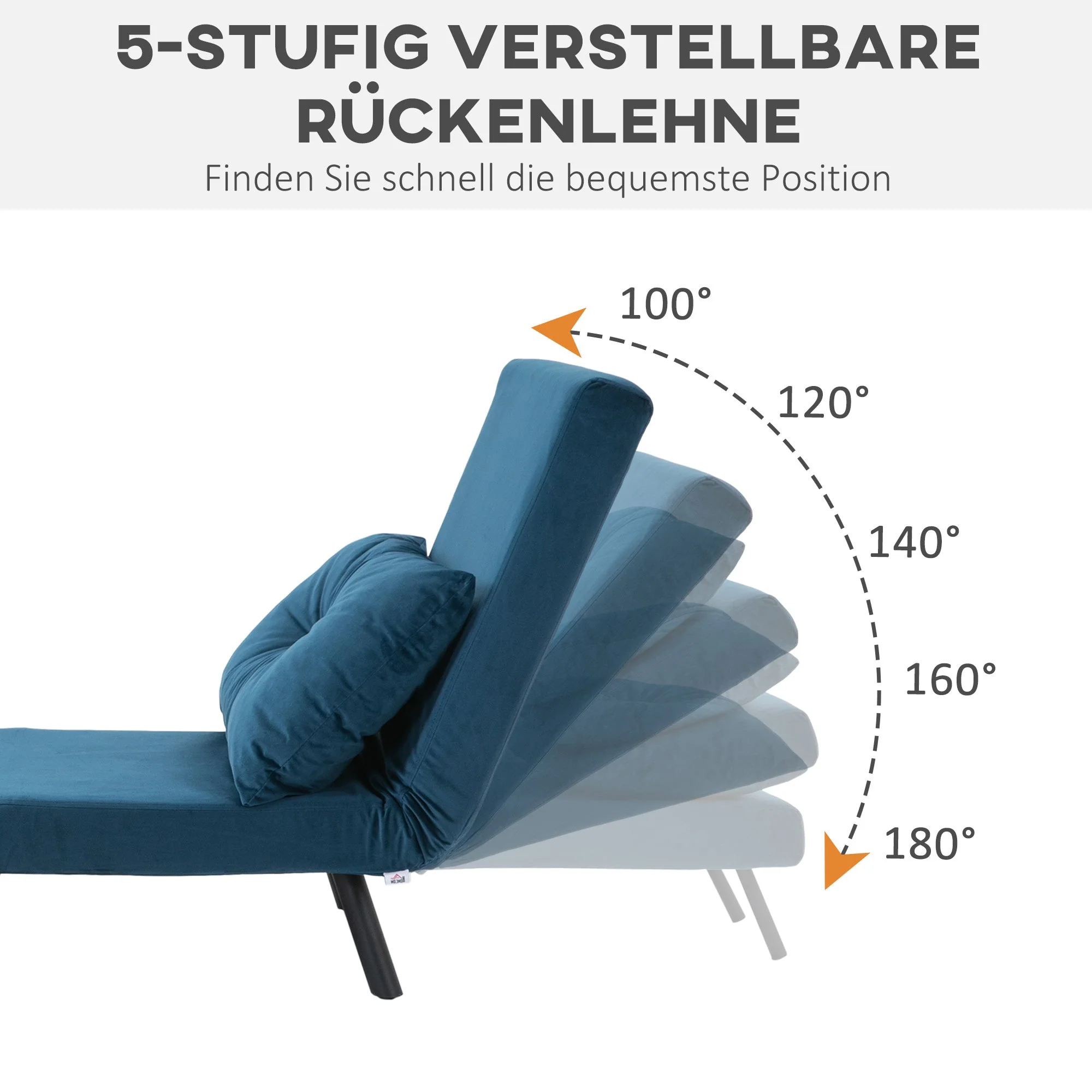 Sofa Bed Recliner Guest Bed Adjustable Backrest Velvet Blue - Image 5