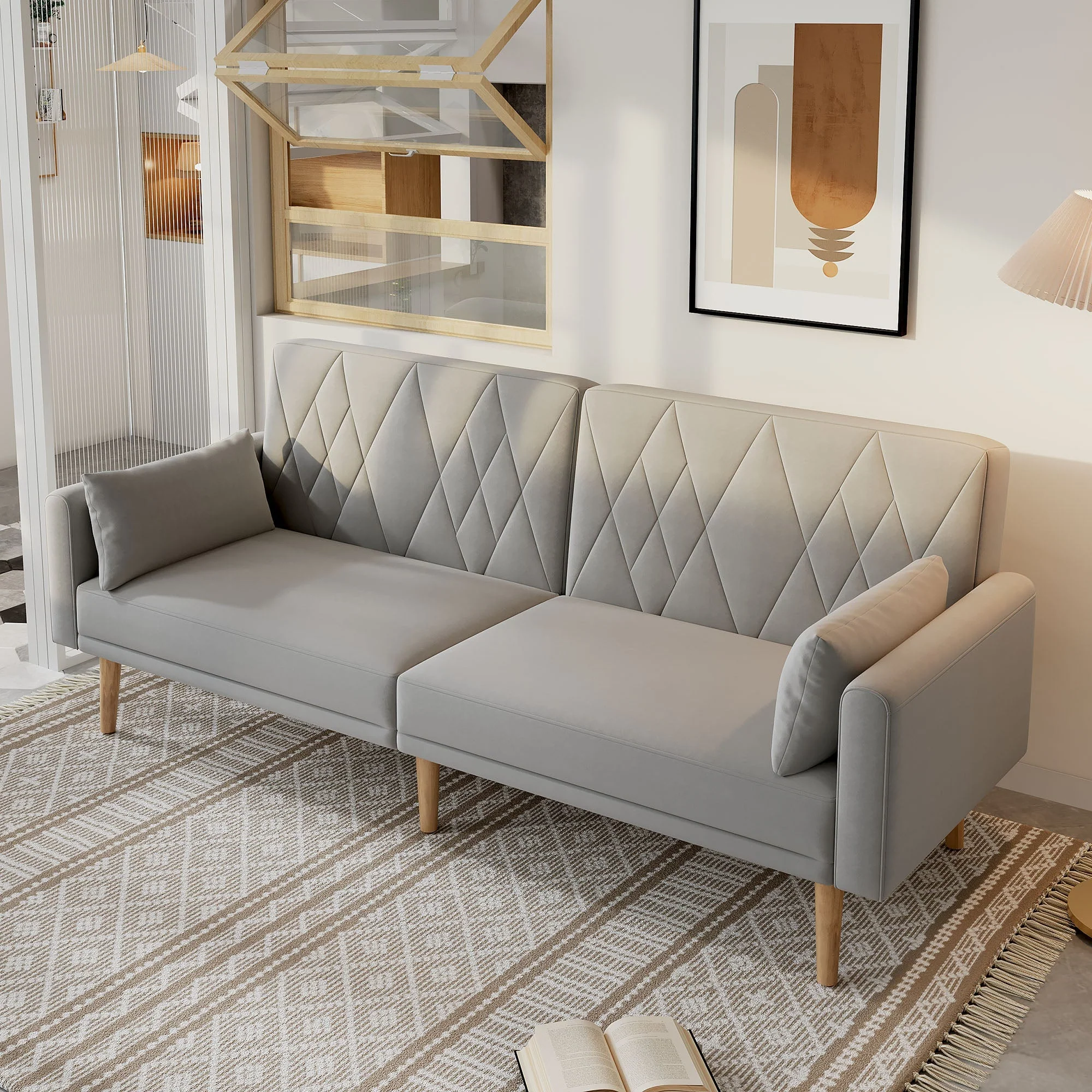 Sofa Bed, Small Two-Seater with Sleep Function, Velvet Fabric - Image 2