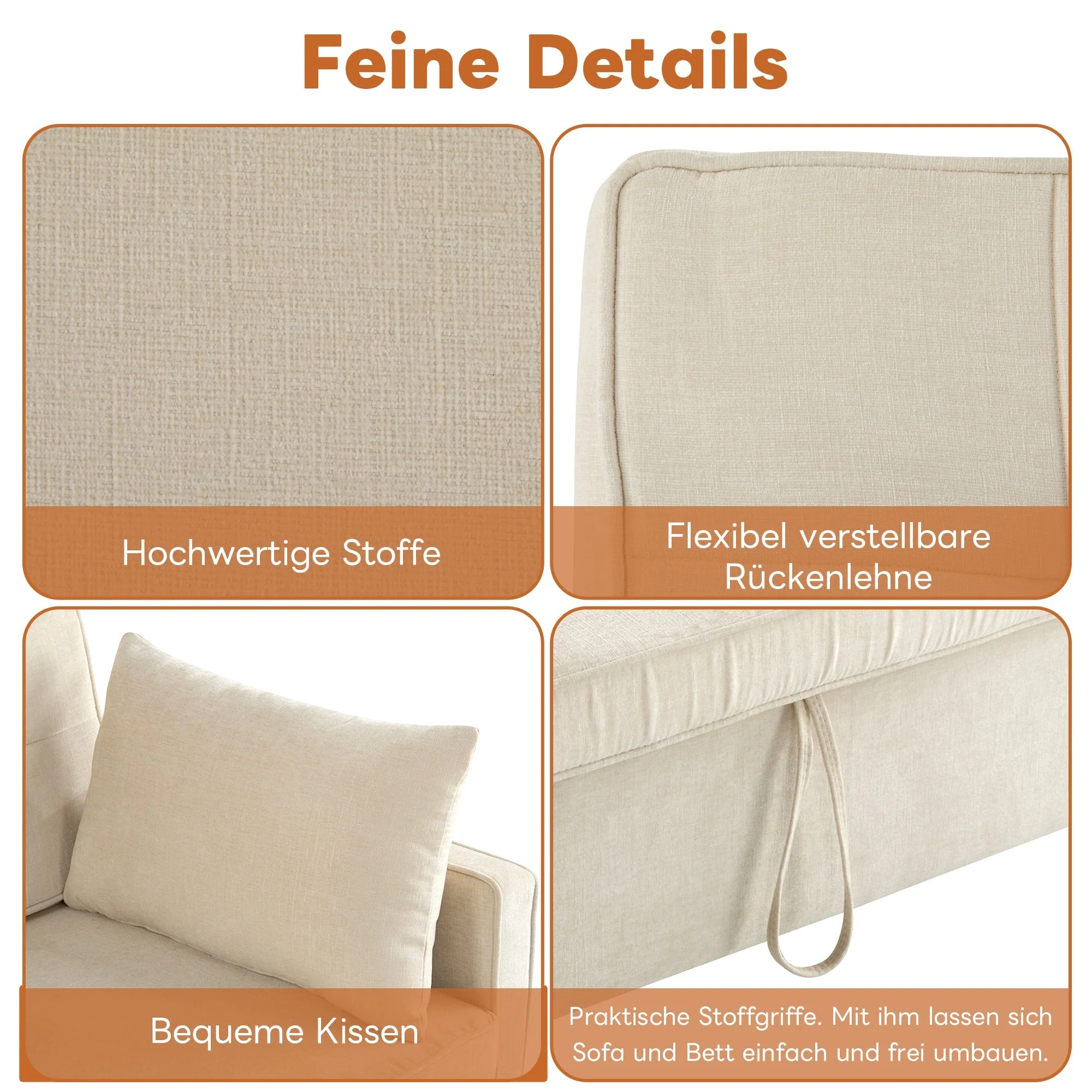 Sofa Bed Two-Seater Double Sleeper Adjustable Backrest Chenille Fabric - Image 4