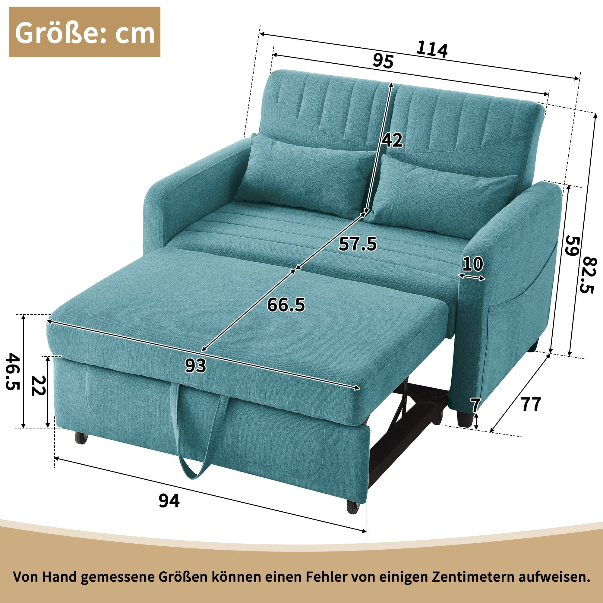 Sofa Bed, Two-Seater Folding Extendable, Three-Level Adjustable Backrest, Cotton Linen Fabric - Image 8