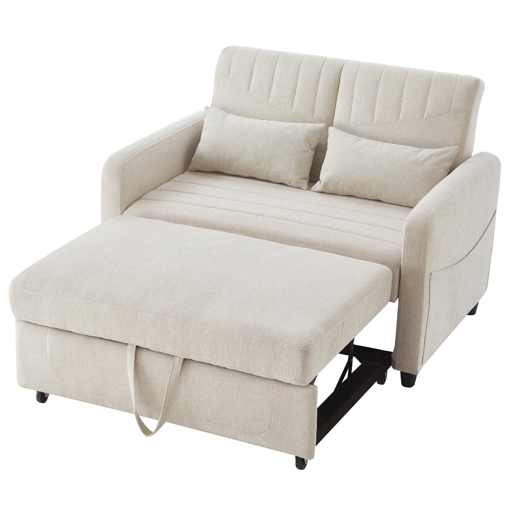 Sofa Bed, Two-seater Folding Extendable with Adjustable Backrest, Cotton Linen Fabric - Image 8
