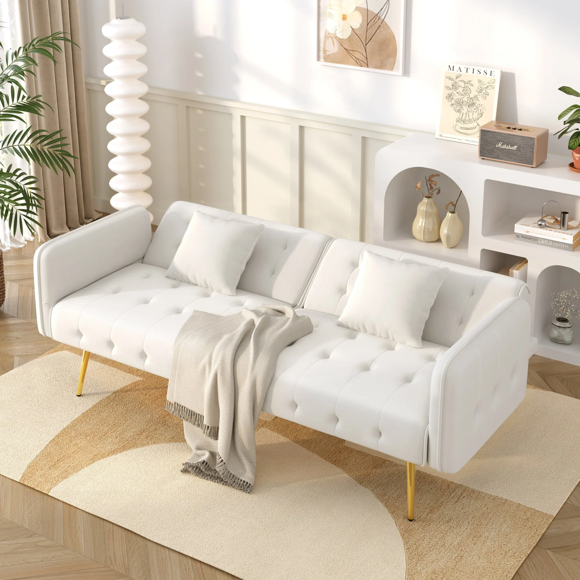 Sofa Bed, Two-Seater Multifunctional Folding with Adjustable Backrest & Armrests, Velour - Image 2