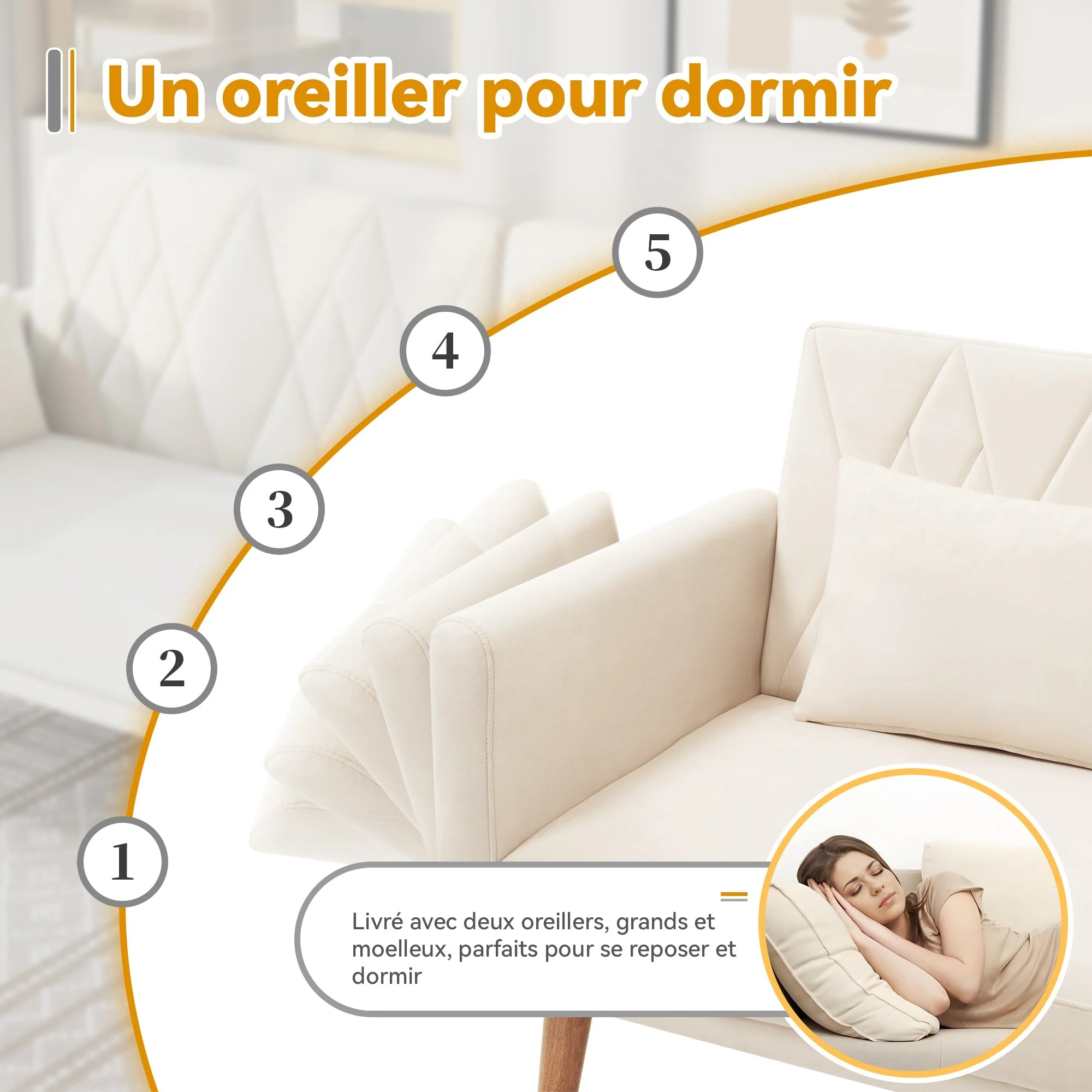 Sofa Bed, Two-Seater, Sleep Function, Velvet Fabric - Image 10