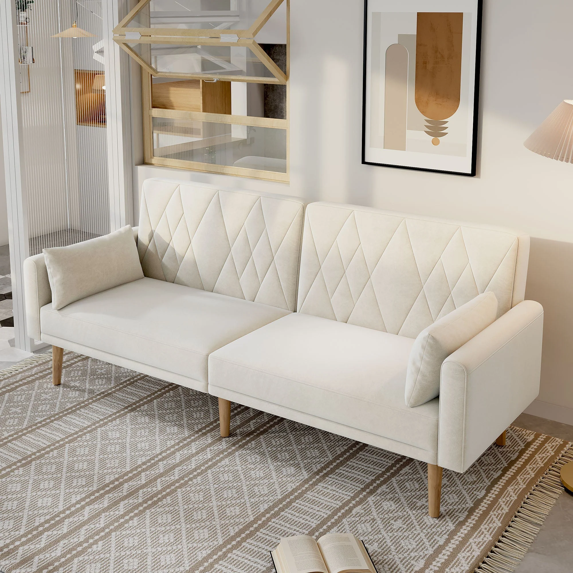 Sofa Bed, Two-Seater, Sleep Function, Velvet Fabric - Image 2