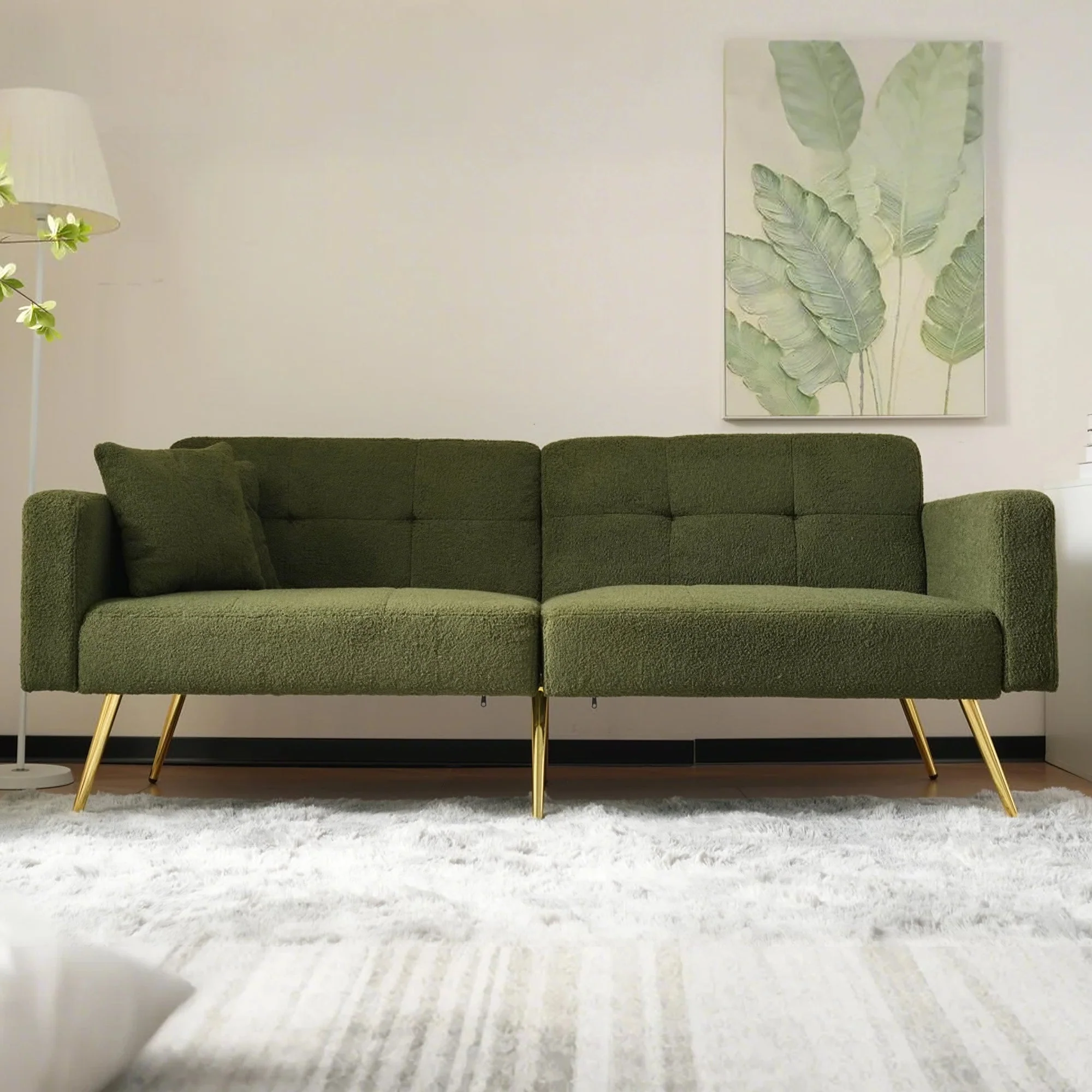 Sofa Bed with 3 Adjustable Backrest Angles and Storage Pockets, Gold Legs - Image 2