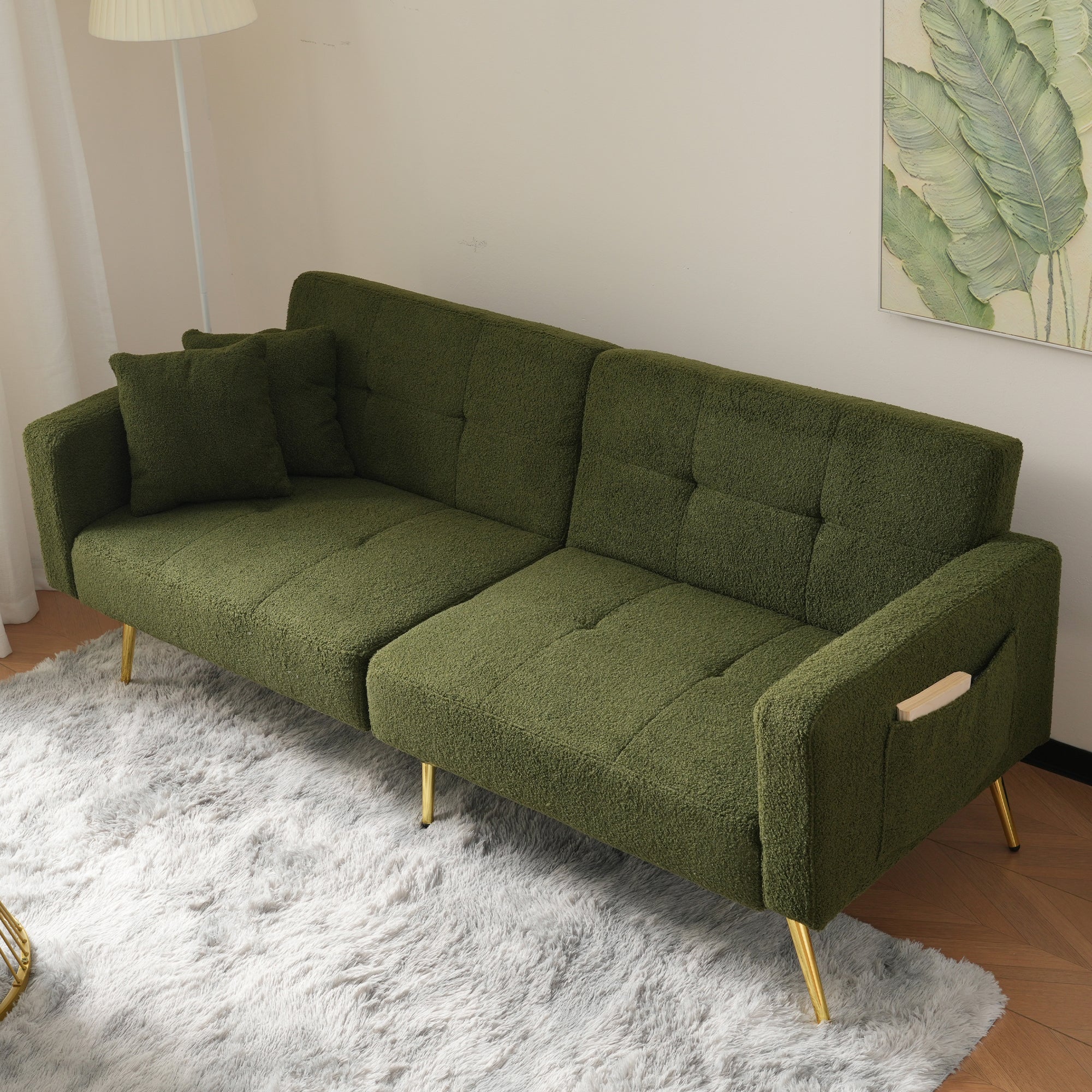Sofa Bed with 3 Adjustable Backrest Angles and Storage Pockets, Gold Legs - Image 3