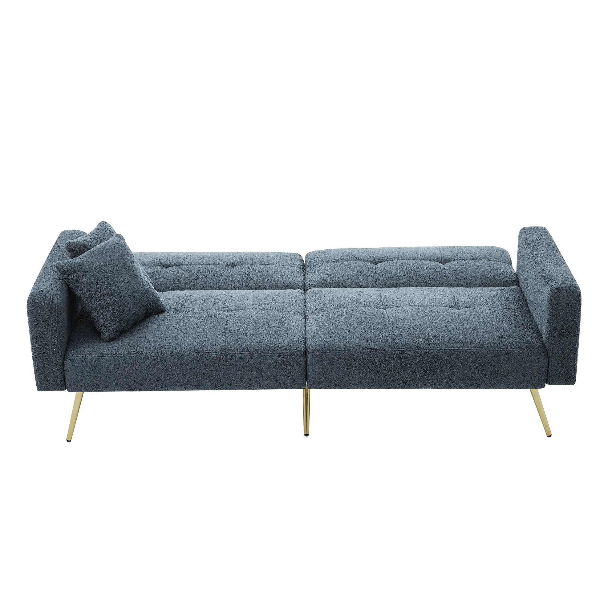 Sofa Bed with Adjustable Backrest, Cushions, Storage Pockets, Gold Legs - Image 7