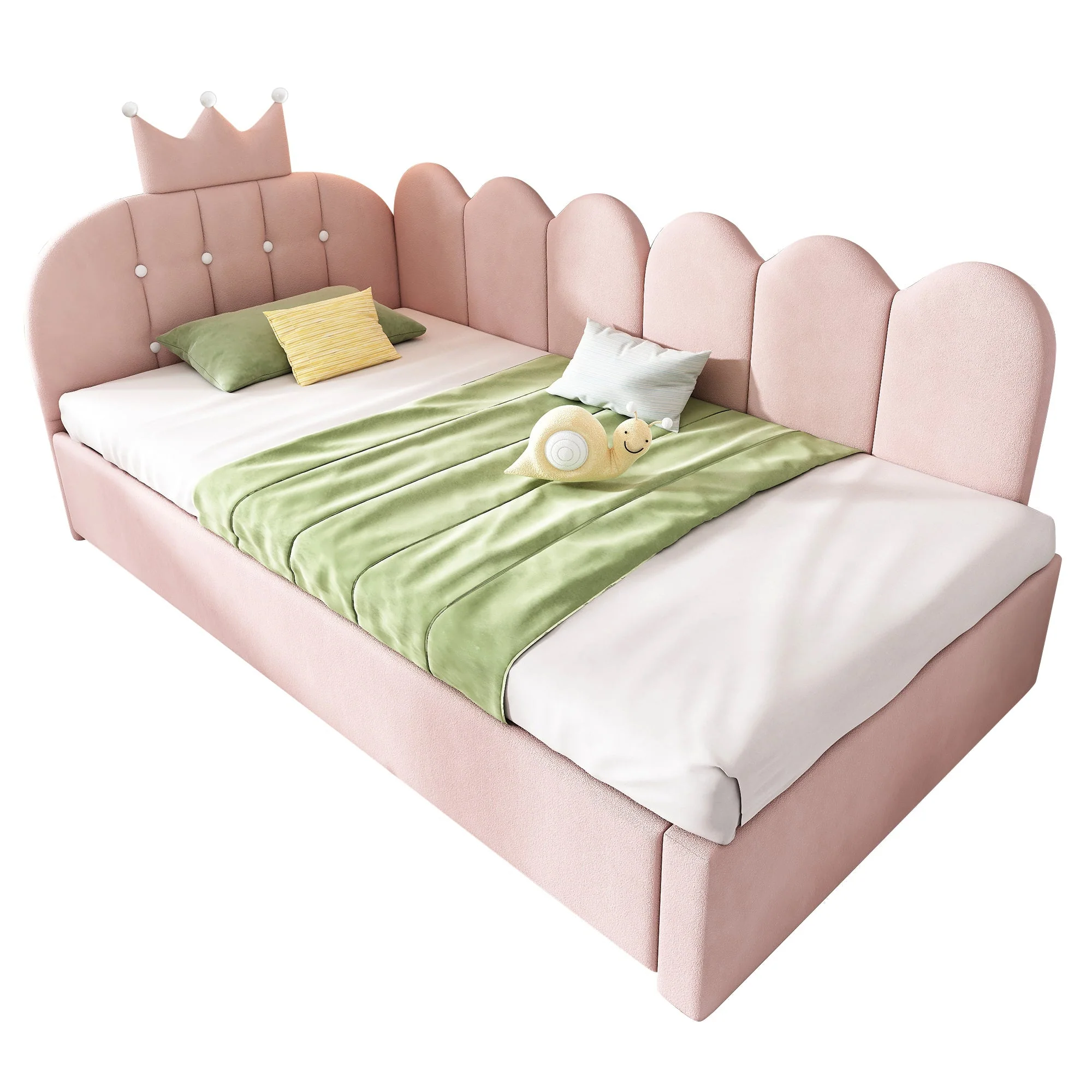 Sofa Bed with Pull-out Bed, 90x200cm Single Guest Bed with Crown Lattice Design, Pink Velvet - Image 4