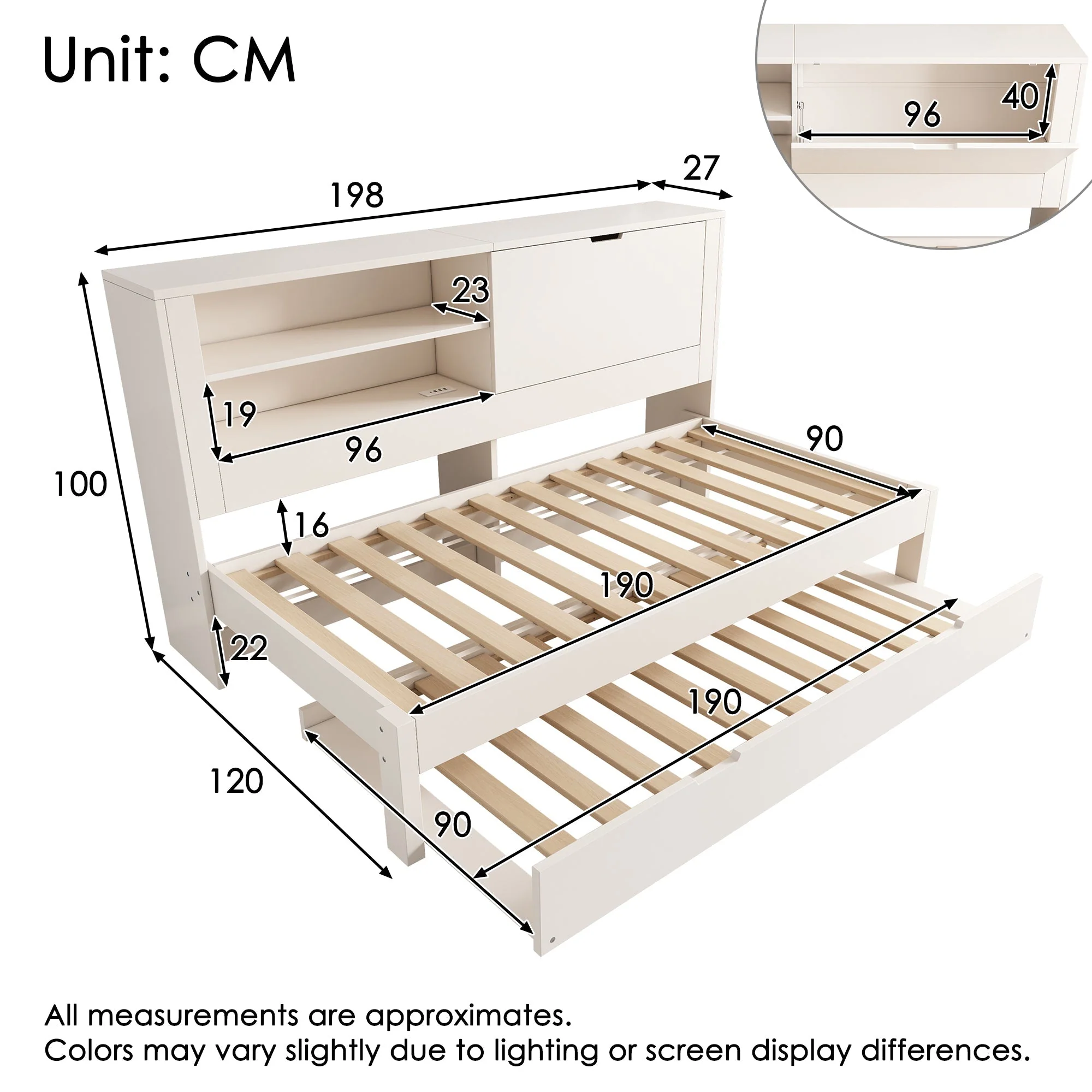 Sofa Bed with Pull-out Bed and Storage Back Panel, USB/USB-C Charging Station, White - Image 2