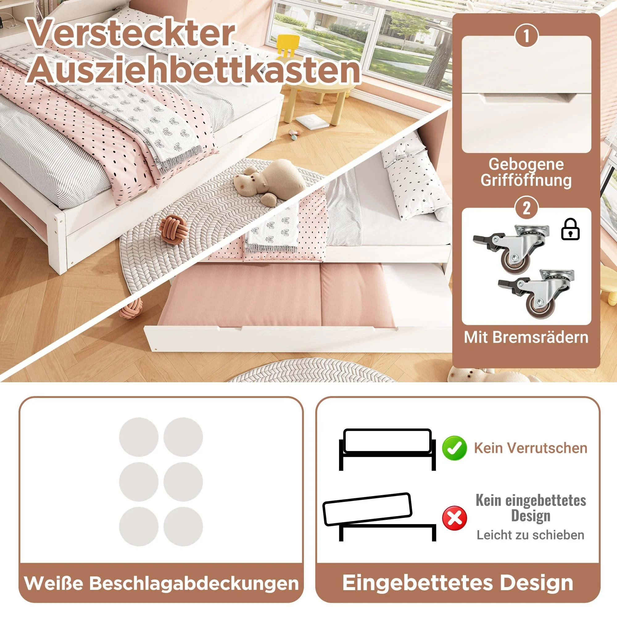 Sofa Bed with Pull-out Bed and Storage Back Panel, USB/USB-C Charging Station, White - Image 5