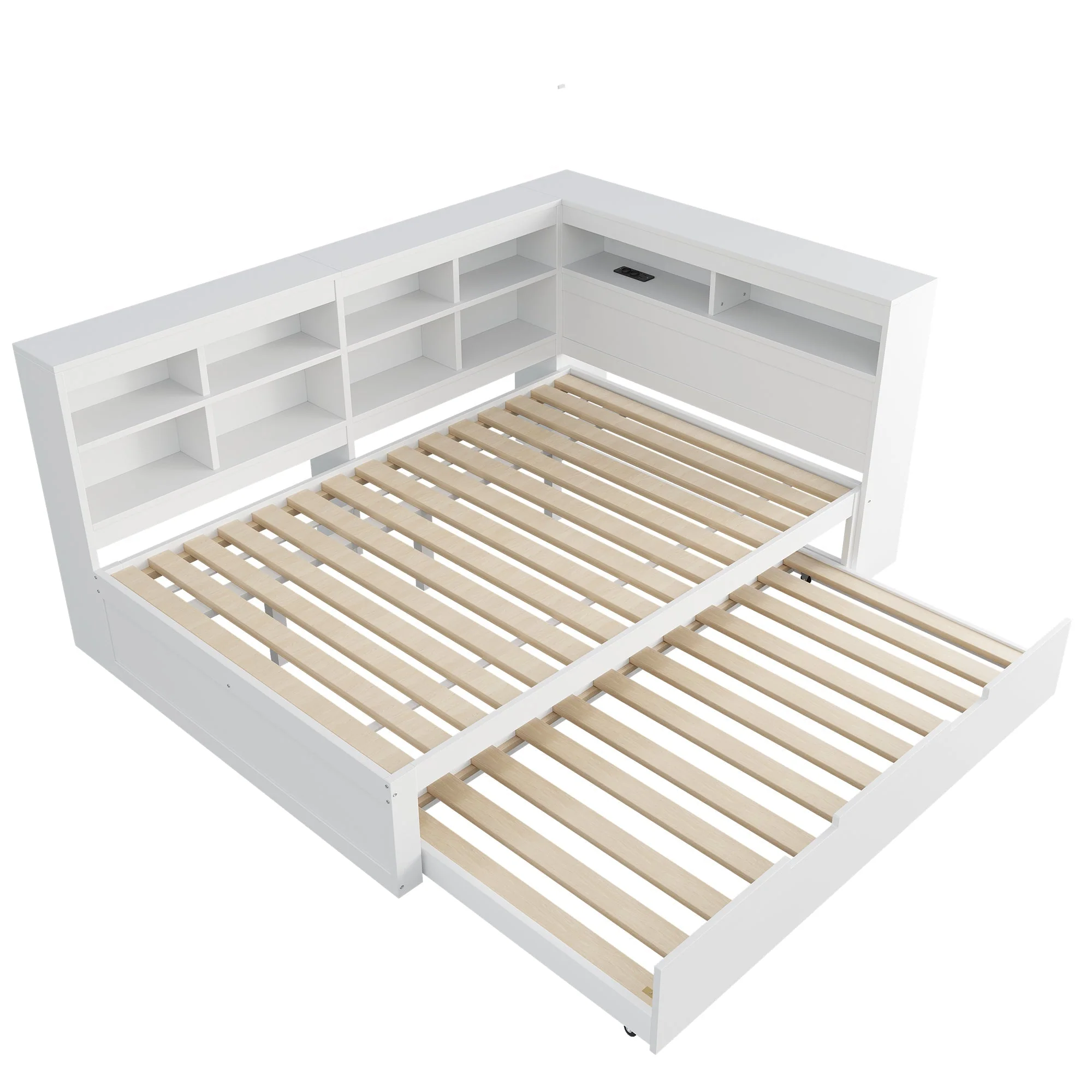 Sofa Bed with USB & Storage, Solid Wood, White - Image 10