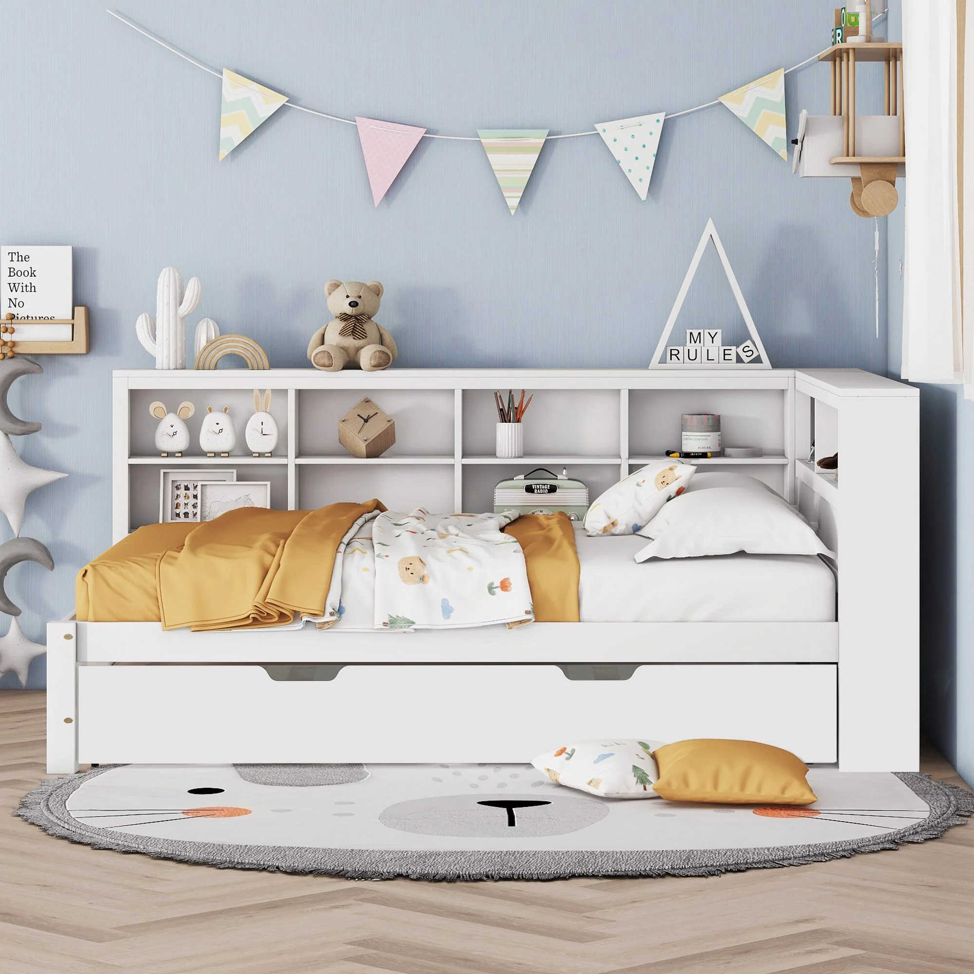 Sofa Bed with USB & Storage, Solid Wood, White - Image 2