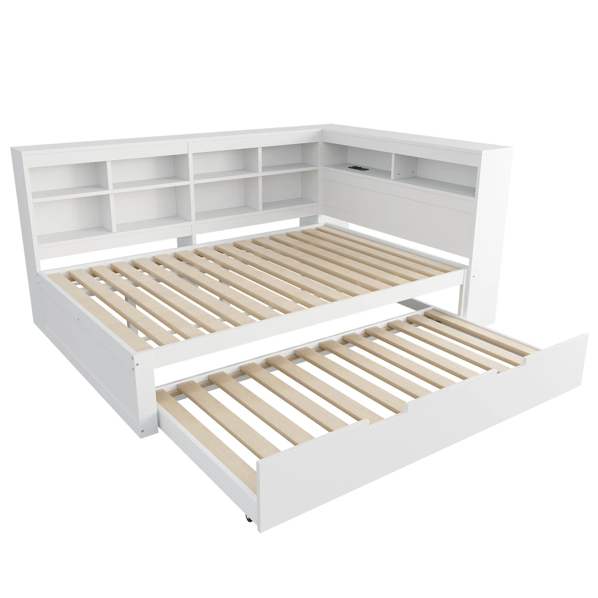 Sofa Bed with USB & Storage, Solid Wood, White - Image 6