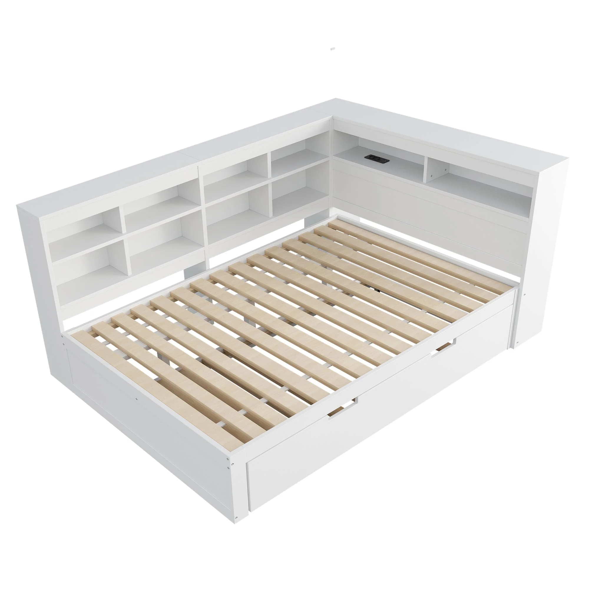 Sofa Bed with USB & Storage, Solid Wood, White - Image 7