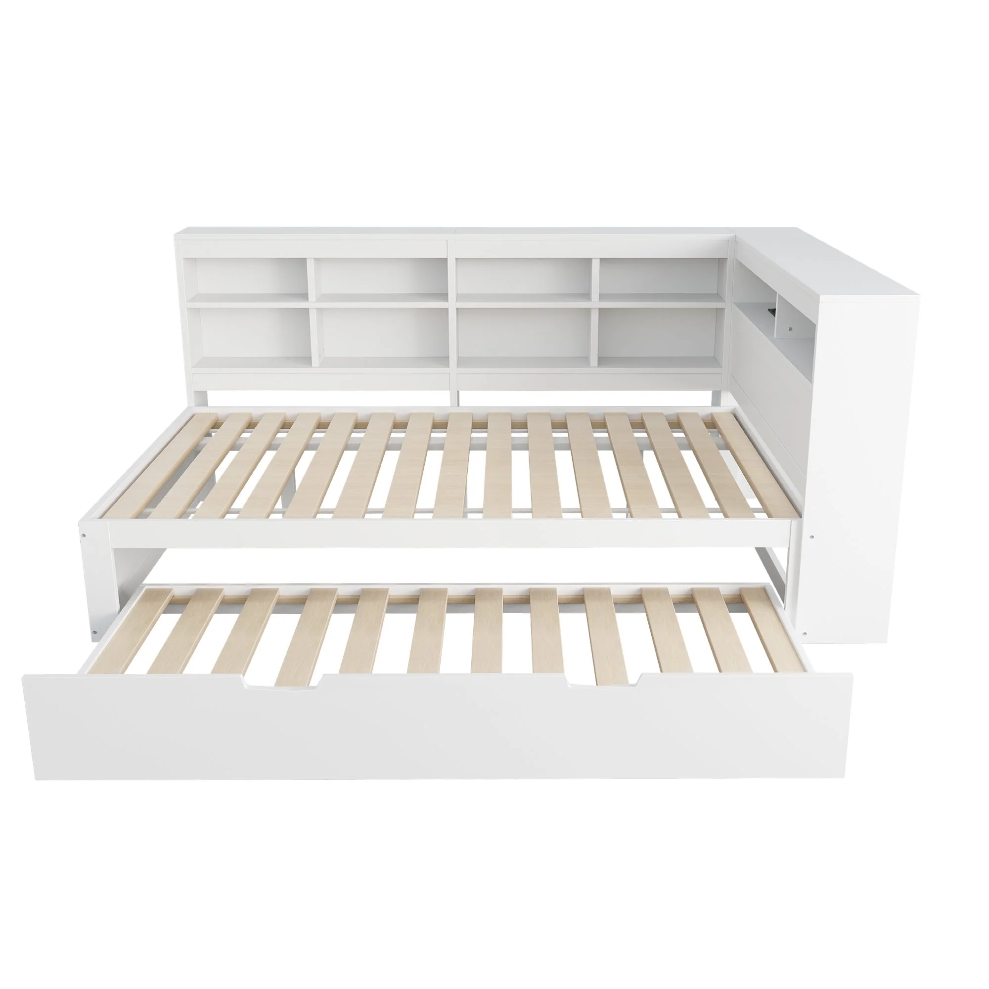 Sofa Bed with USB & Storage, Solid Wood, White - Image 8