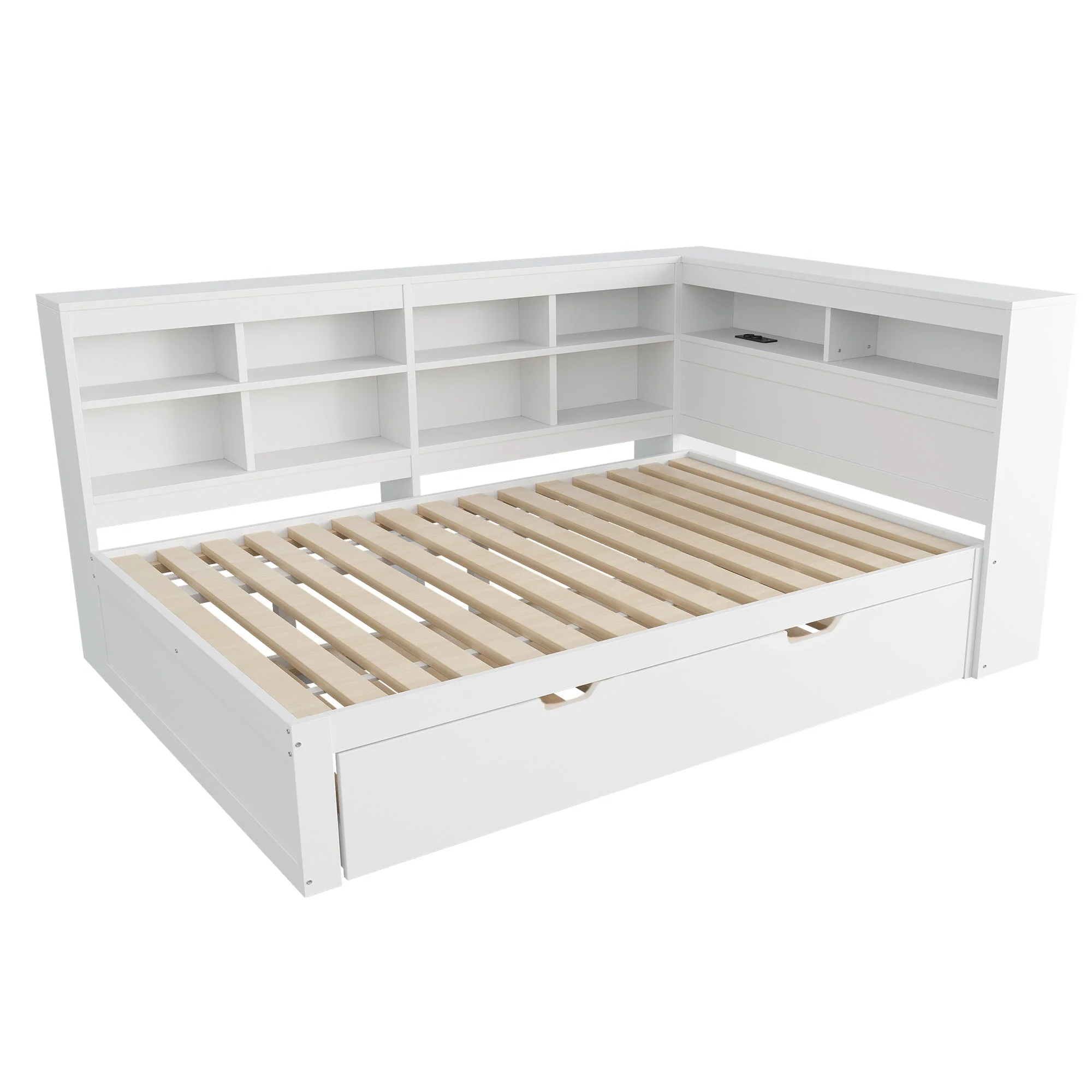Sofa Bed with USB & Storage, Solid Wood, White - Image 9