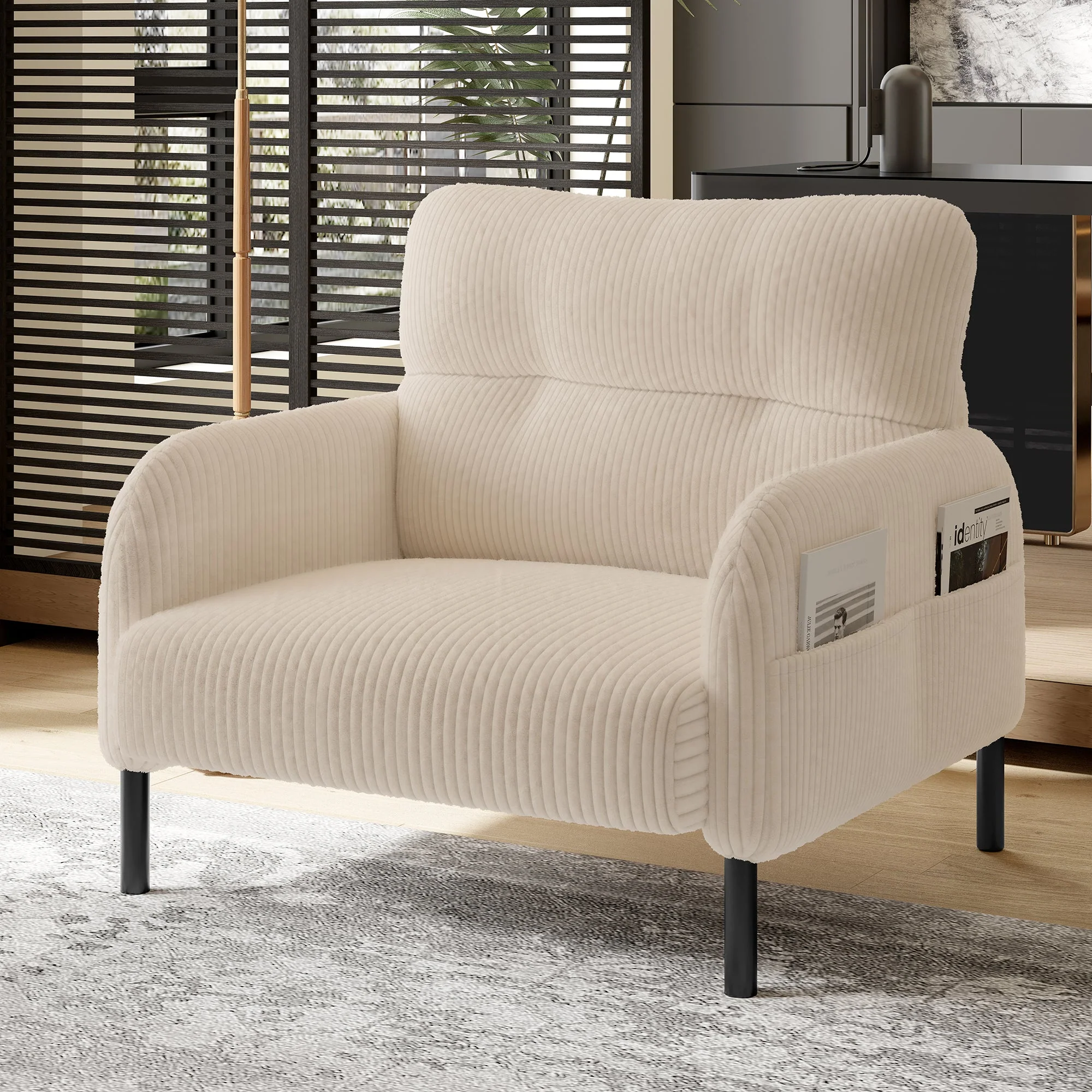 Sofa/Chair Comfortable Seat Depth, Armrests with Side Pockets, Solid Structure, Velvet Fabric