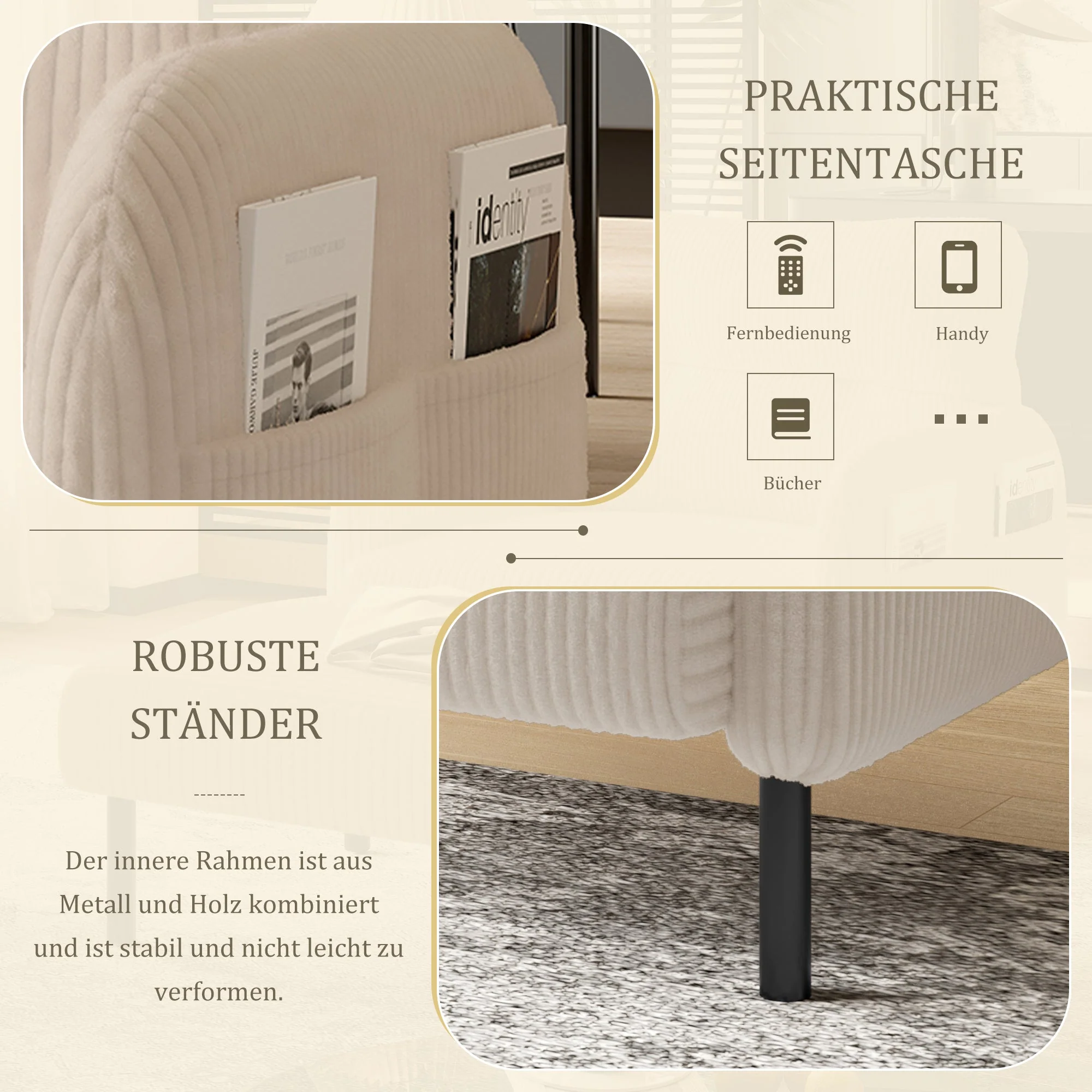 Sofa/Chair Comfortable Seat Depth, Armrests with Side Pockets, Solid Structure, Velvet Fabric - Image 7