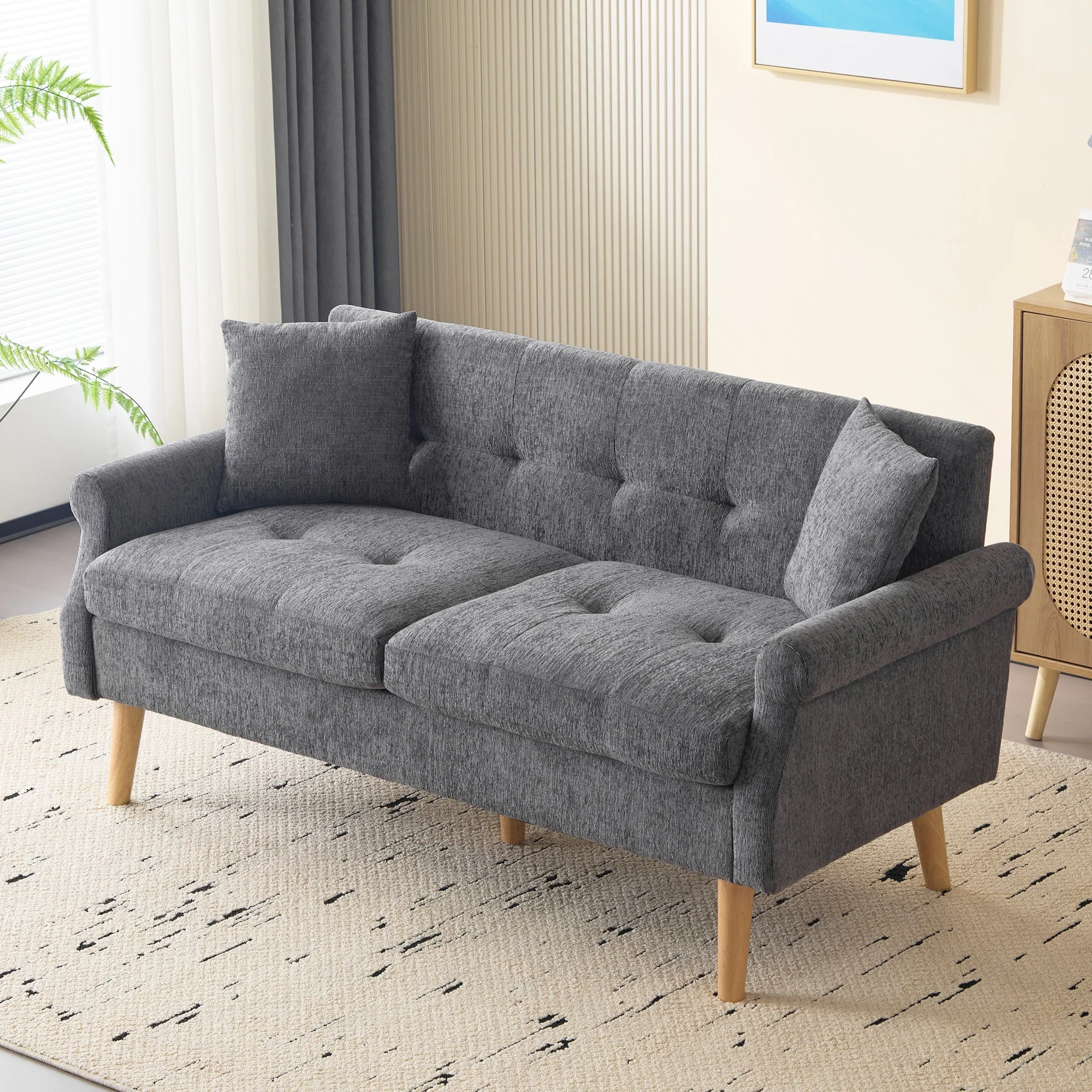 Sofa, Double Upholstered with Thick Cushions, Chenille Fabric - Image 2