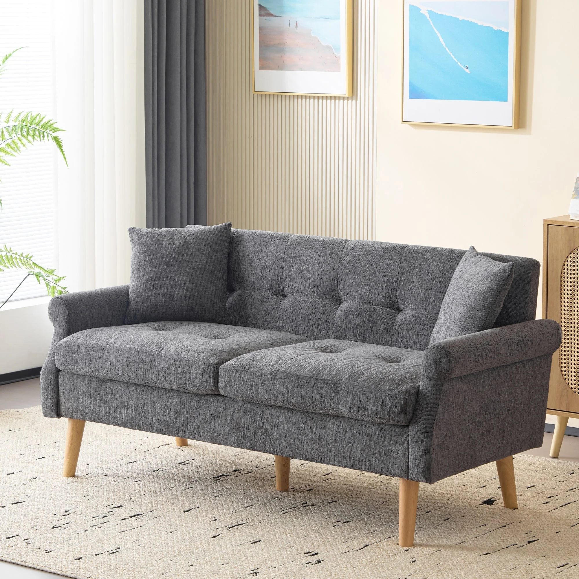 Sofa, Double Upholstered with Thick Cushions, Chenille Fabric - Image 3
