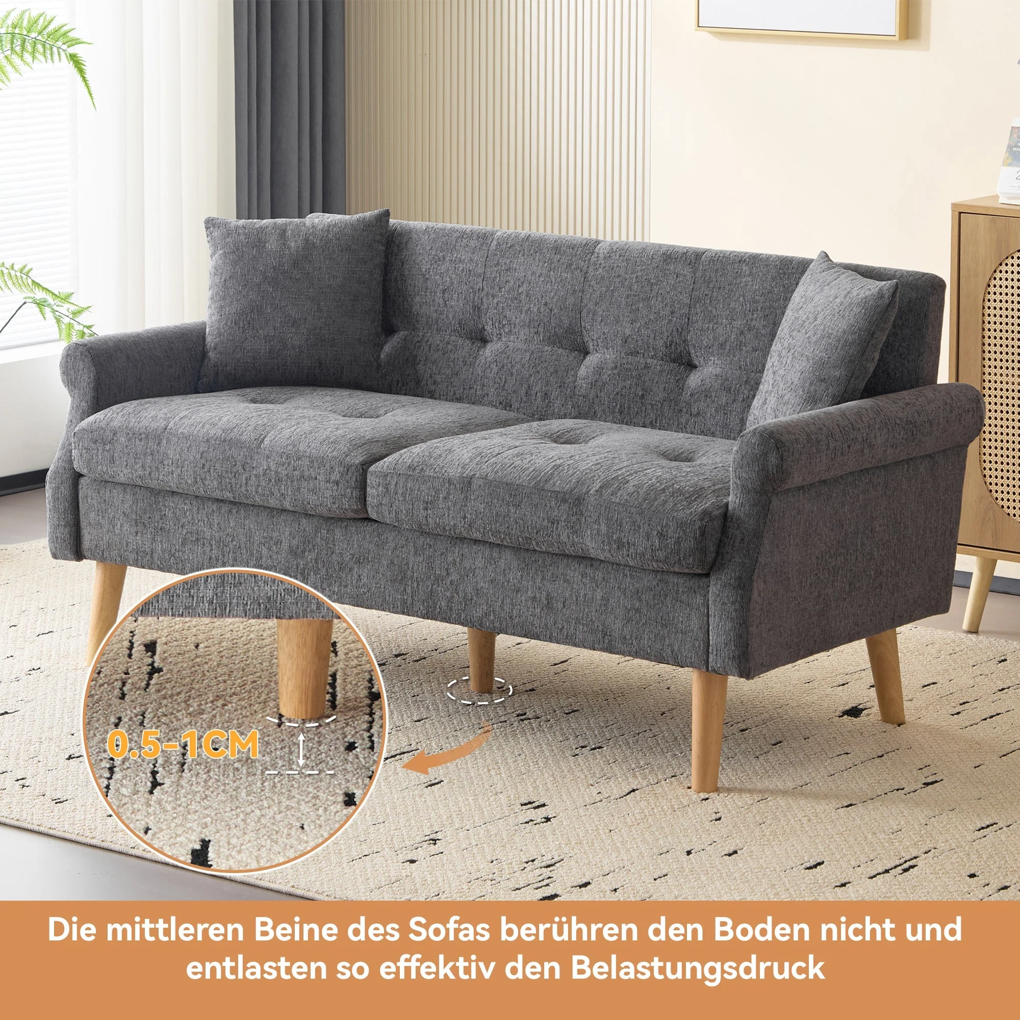Sofa, Double Upholstered with Thick Cushions, Chenille Fabric - Image 8