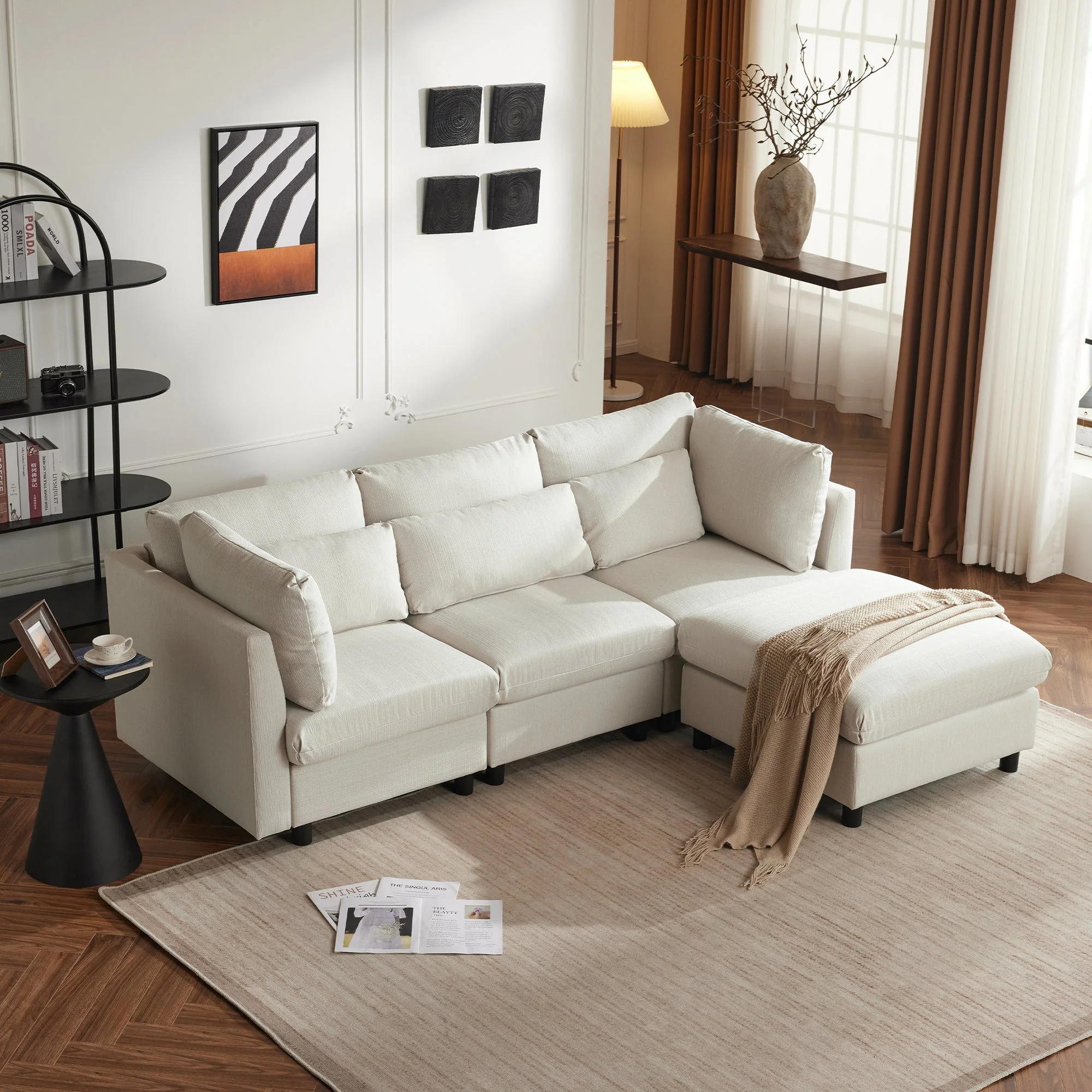 Sofa, L-Shaped Corner with Footstool, 3-Seater, Upholstered - Image 9